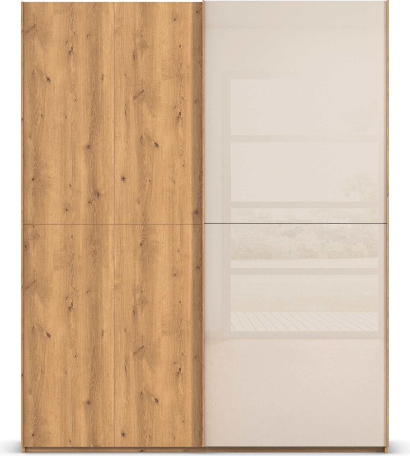 rauch Schwebetürenschrank »Kleiderschrank Schrank Garderobe Schlafzimmerschrank SCALE-WOOD« edle geteilte Front in massiver Asteiche mit Glastüren MADE IN GERMANY