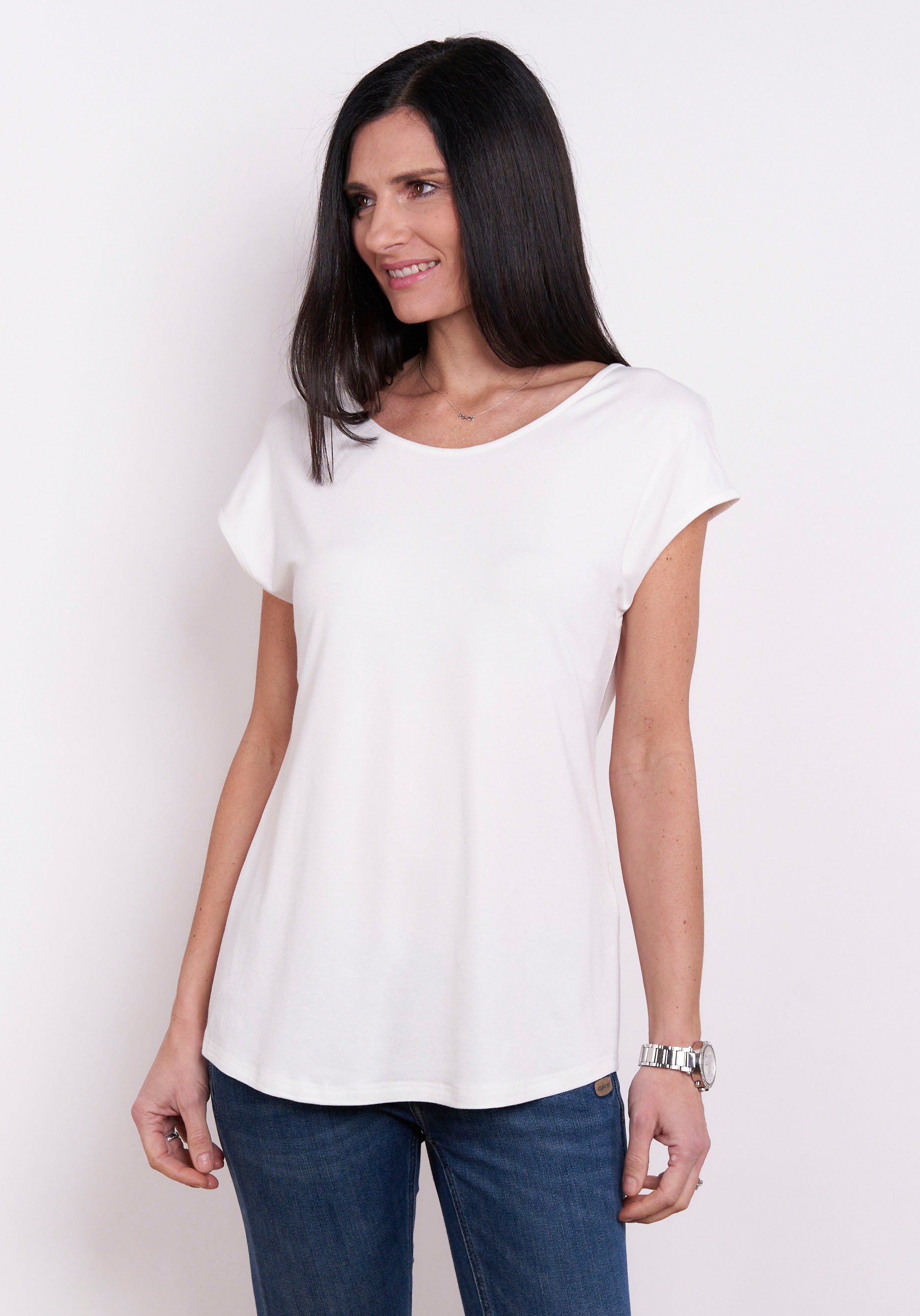 Shirt, rundem V- Made Moden Ausschnitt Germany Seidel mit vorne, 2-in-1- tragbar oder T-Shirt, in