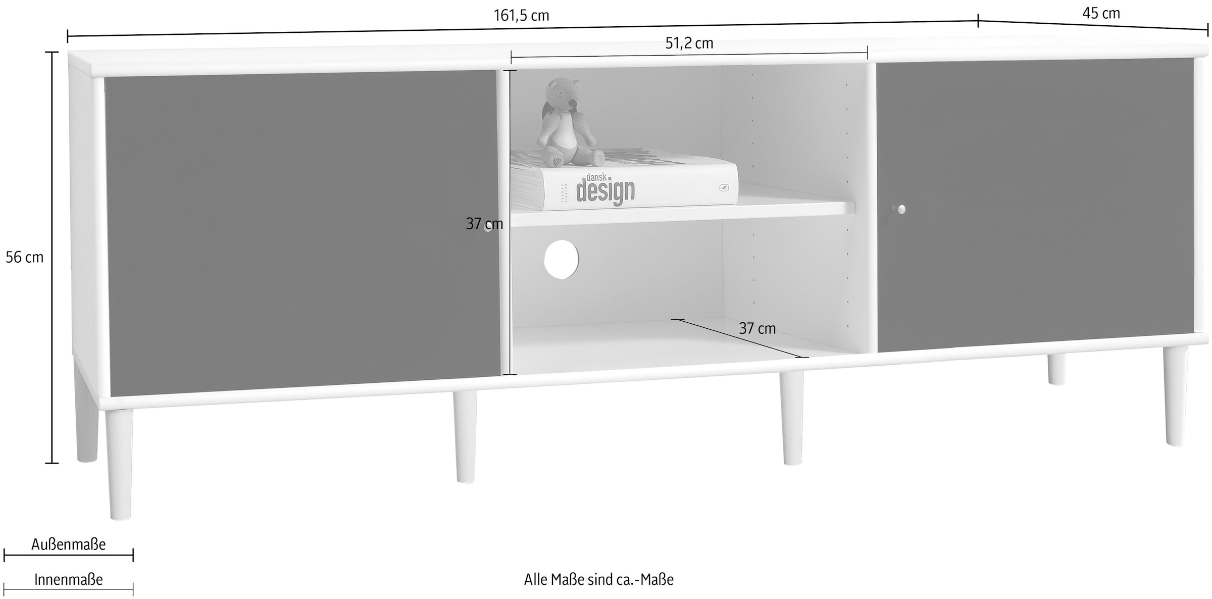 Hammel Furniture TV-Board »Mistral Fernsehschrank, Medienmöbel«, zwei Türen mit Akustikstoff, 6 Holz Füße, Lowboard: B: 161,5 cm