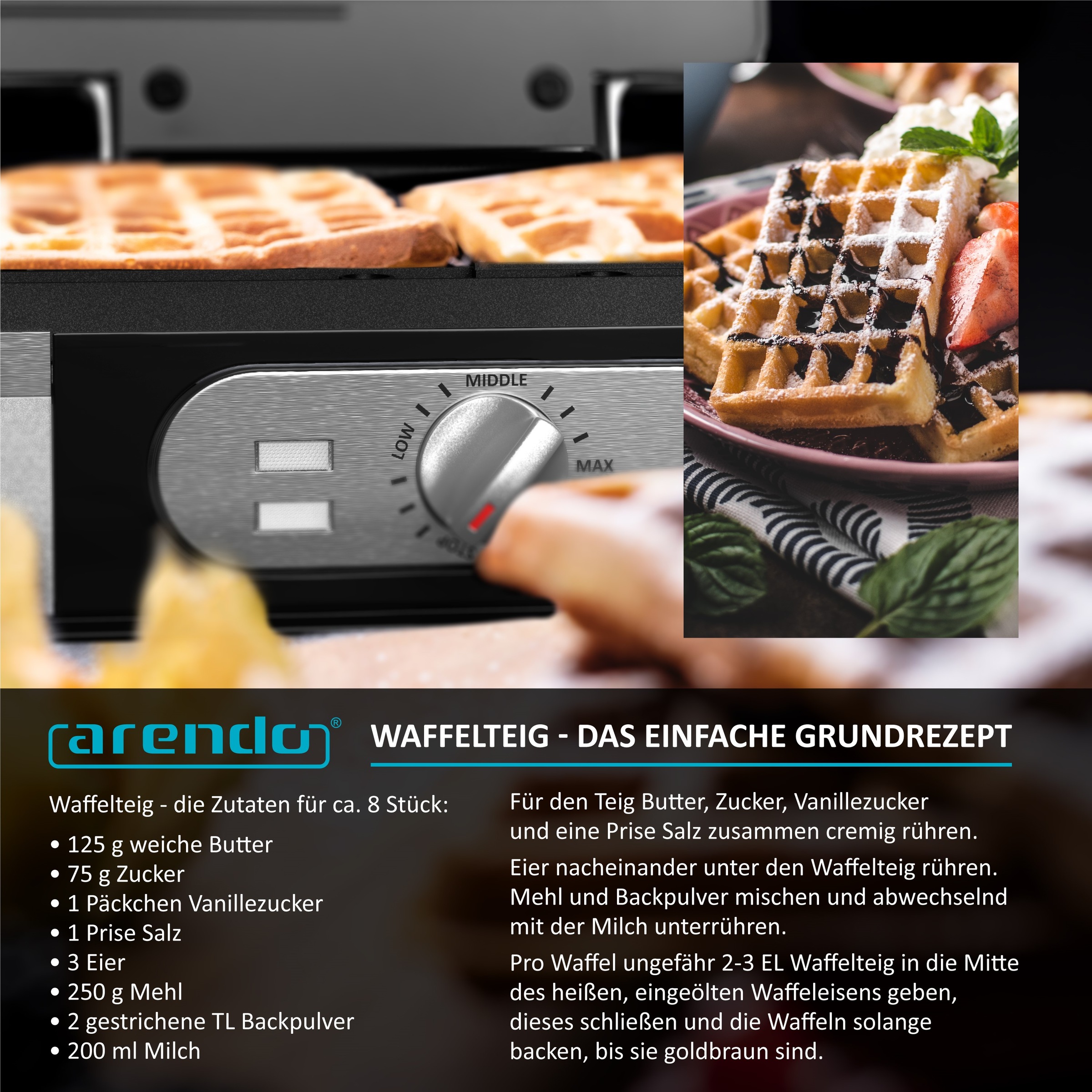 Arendo Waffeleisen Waffelautomat Fur 2 Waffeln A 8 5 X 14 5 Cm