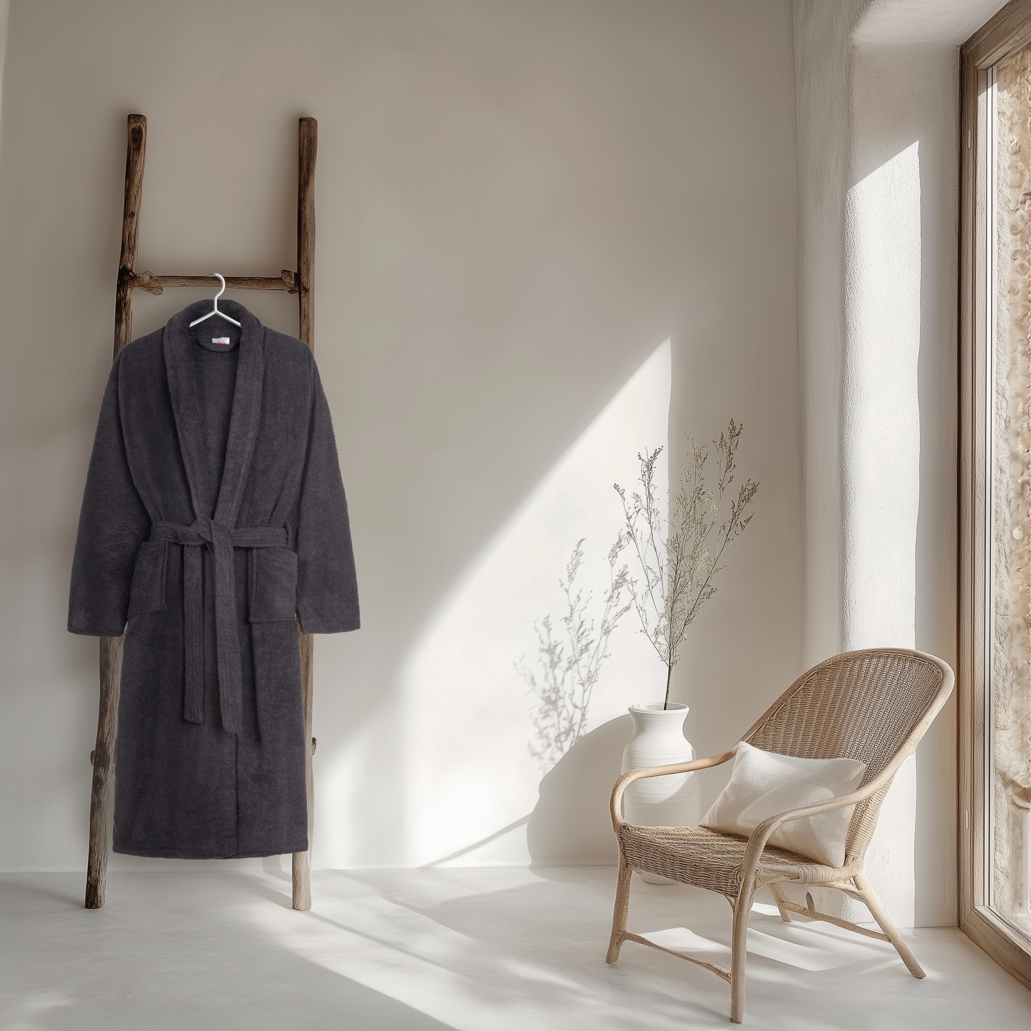hip Bademantel »Hip Bathrobe uni«, (Packung, 1 St., 1x Bademantel), Schalkragen, Gürtel, Taschen, Damen & Herren, Velours, Glanz