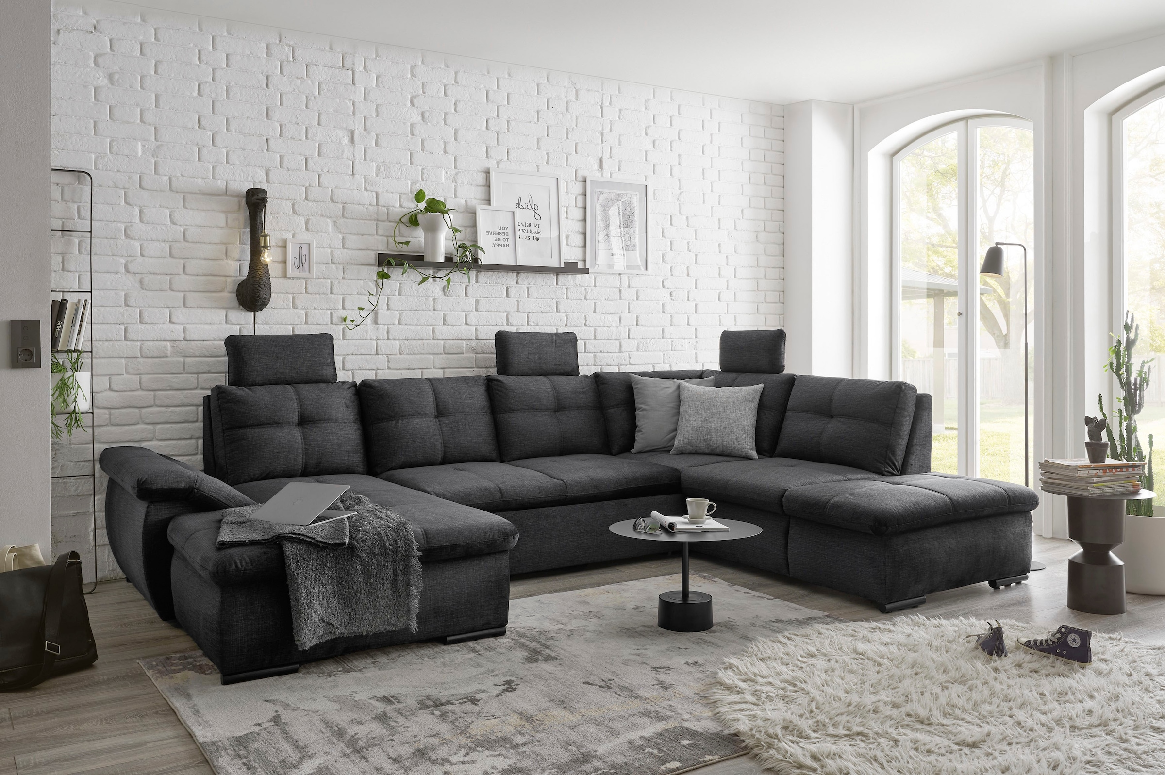 ED EXCITING DESIGN Wohnlandschaft »Alija U-Form«, mit Bettfunktion, Bettkasten, Armteilverstellung & Kopfstützen