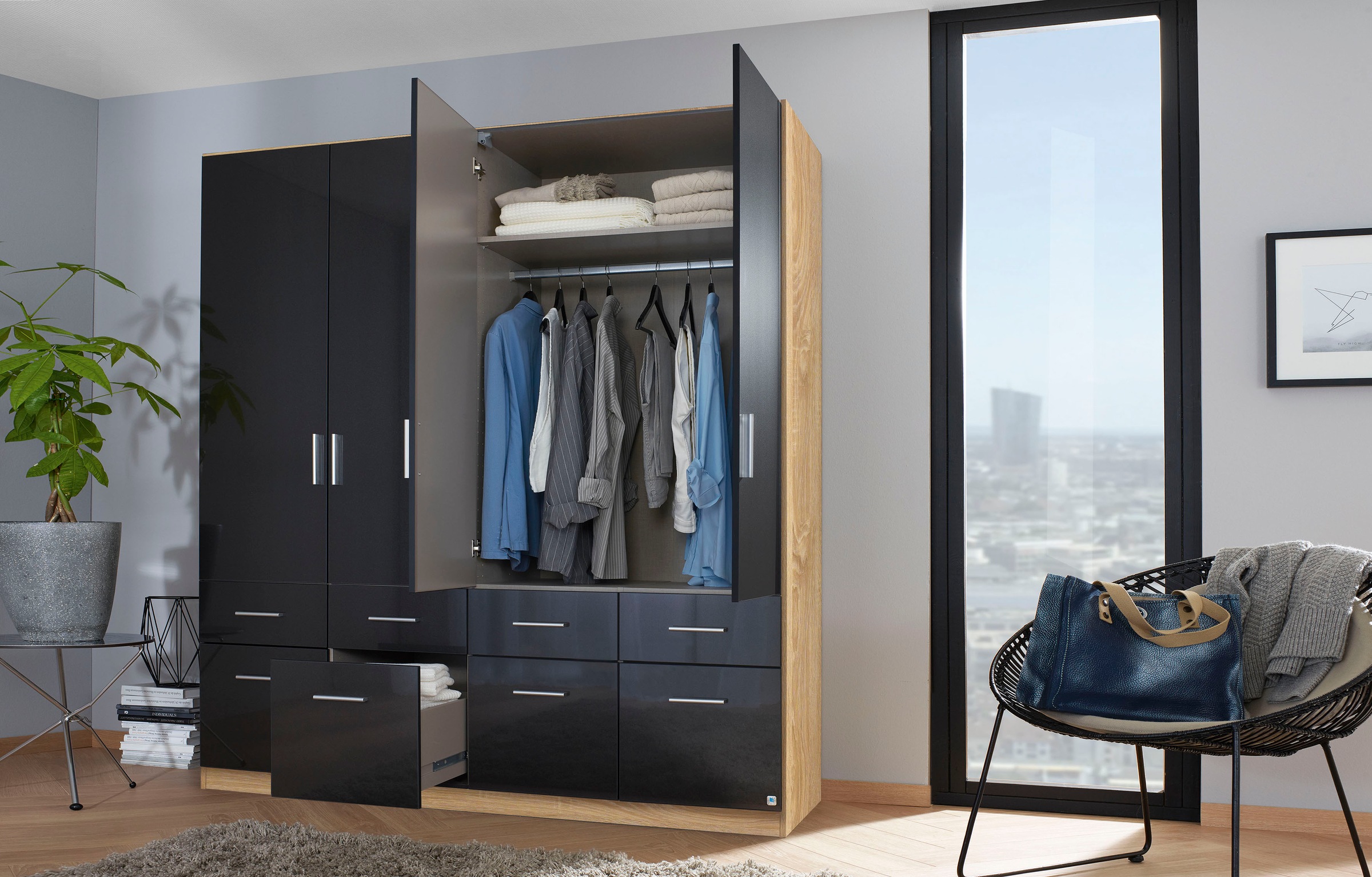 rauch Drehtürenschrank »Kleiderschrank Schrank Garderobe Schlafzimmerschrank CELLE«, in 4 Breiten und 2 Höhen, optional mit Schubkästen MADE IN GERMANY