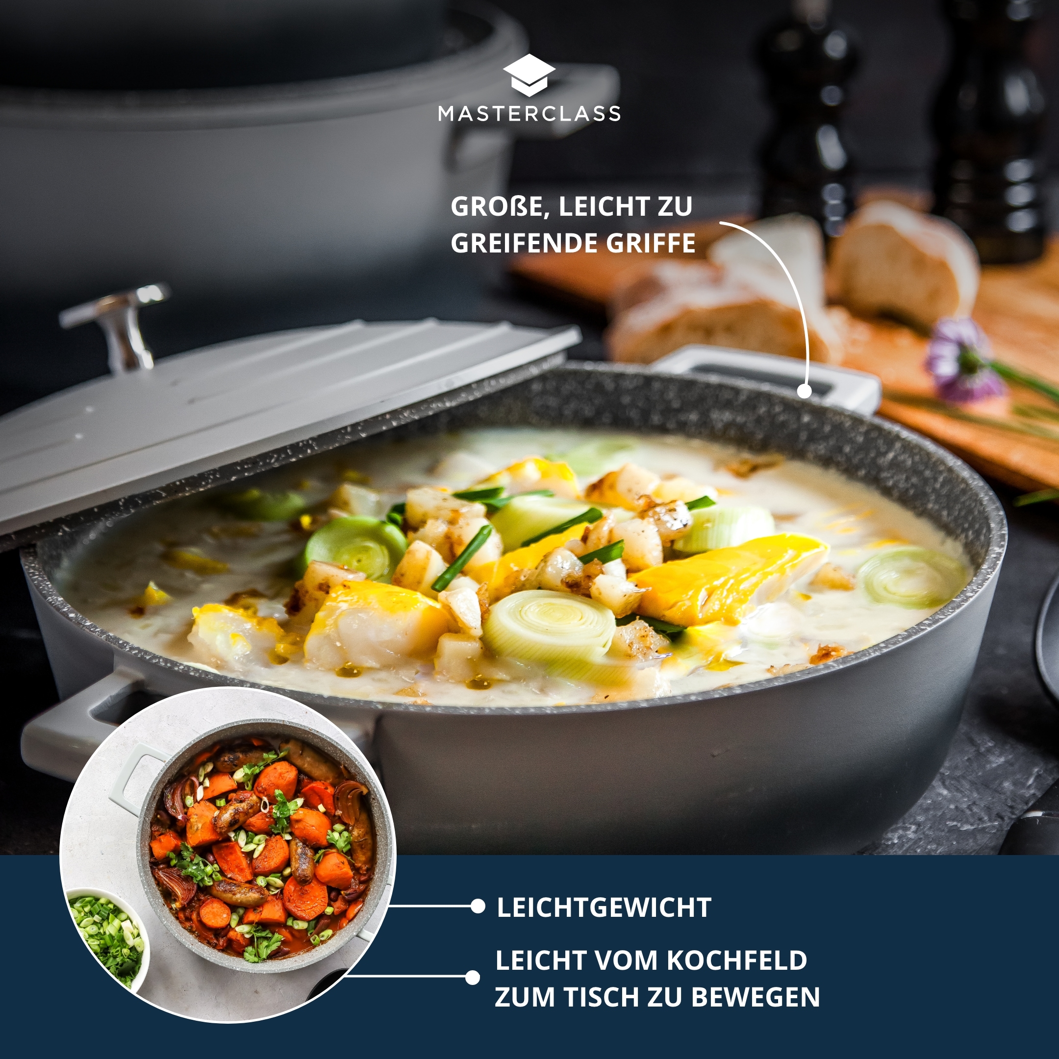 Master Class Kasserolle »MasterClass«, Aluminiumguss, flach, 2,5 L, ultraleicht, kratzfeste Antihaftbeschichtung, Induktion