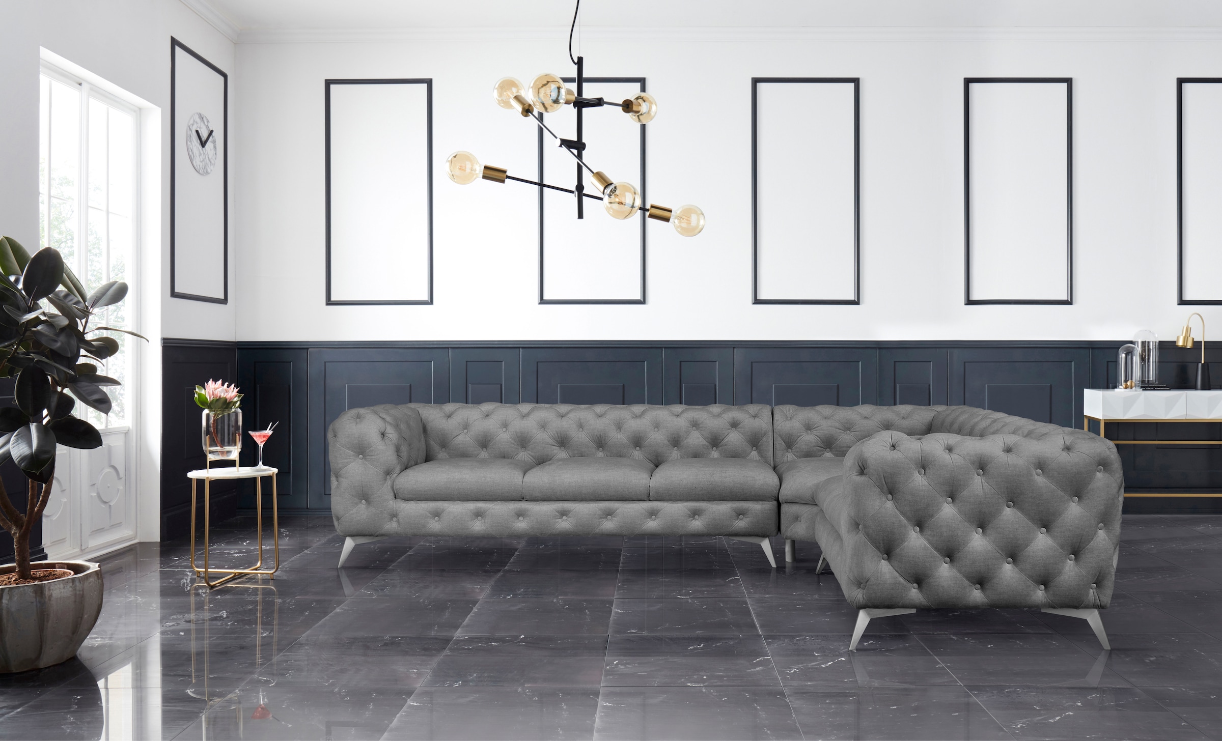 Leonique Chesterfield-Sofa »Ecksofa GLYNIS L-Form mit Wellenunterfederung, günstig online kaufen