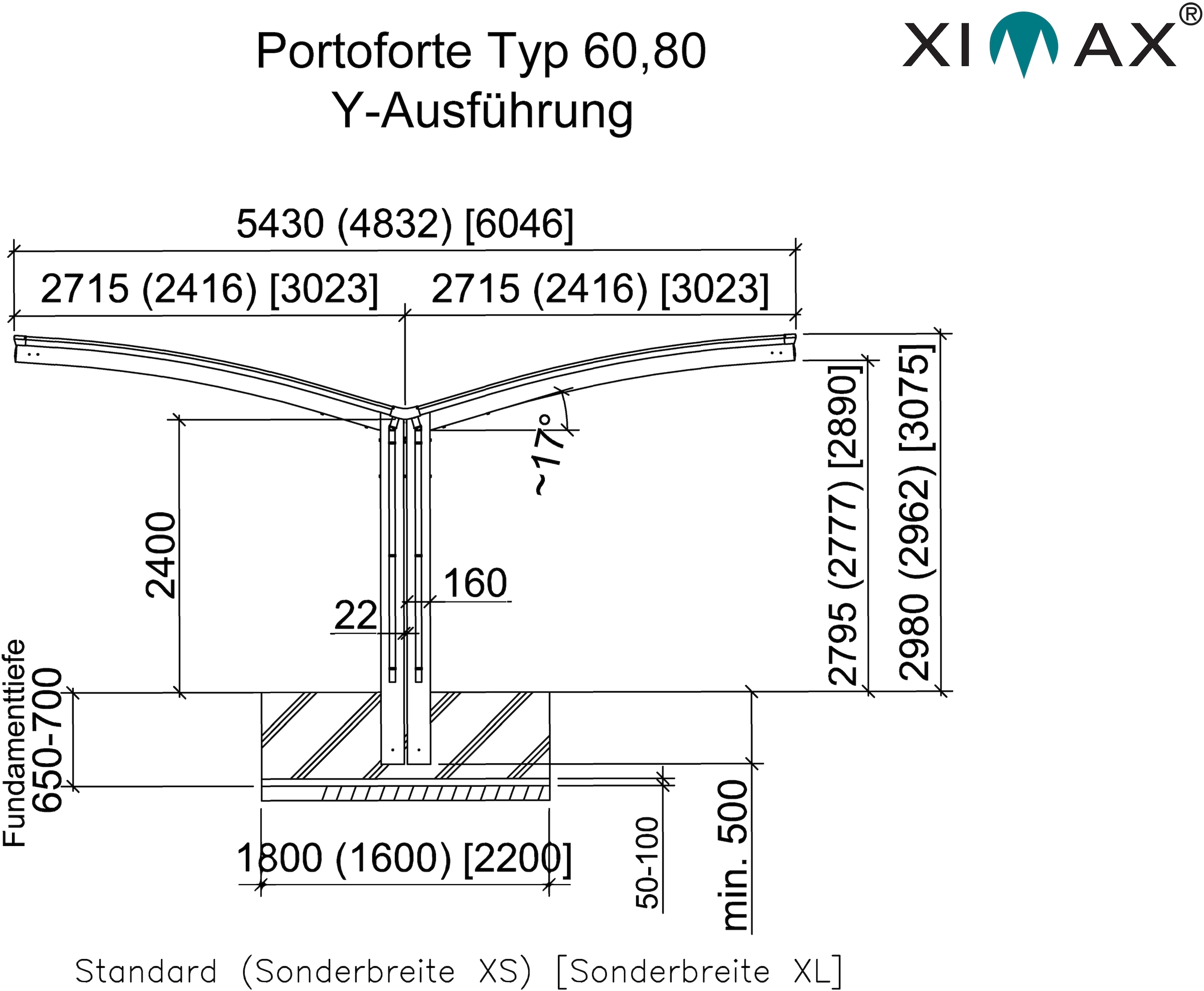Ximax Doppelcarport »Portoforte Typ 80 Y-Edelstahl-Look«, Aluminium, 527 cm,  edelstahlfarben, Aluminium online bei