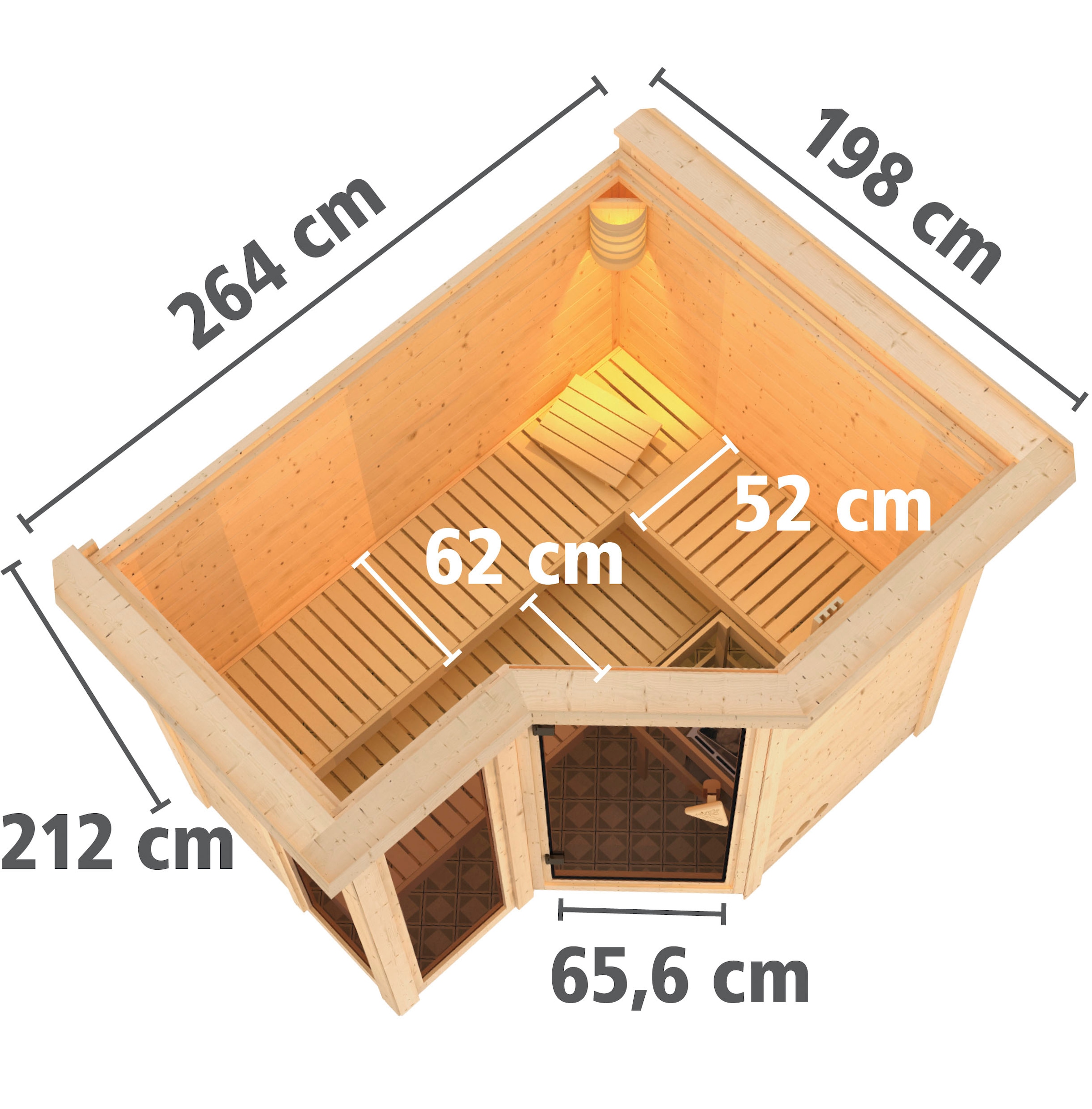 Karibu Sauna »Amada«, 9-kW-Ofen mit integrierter Steuerung