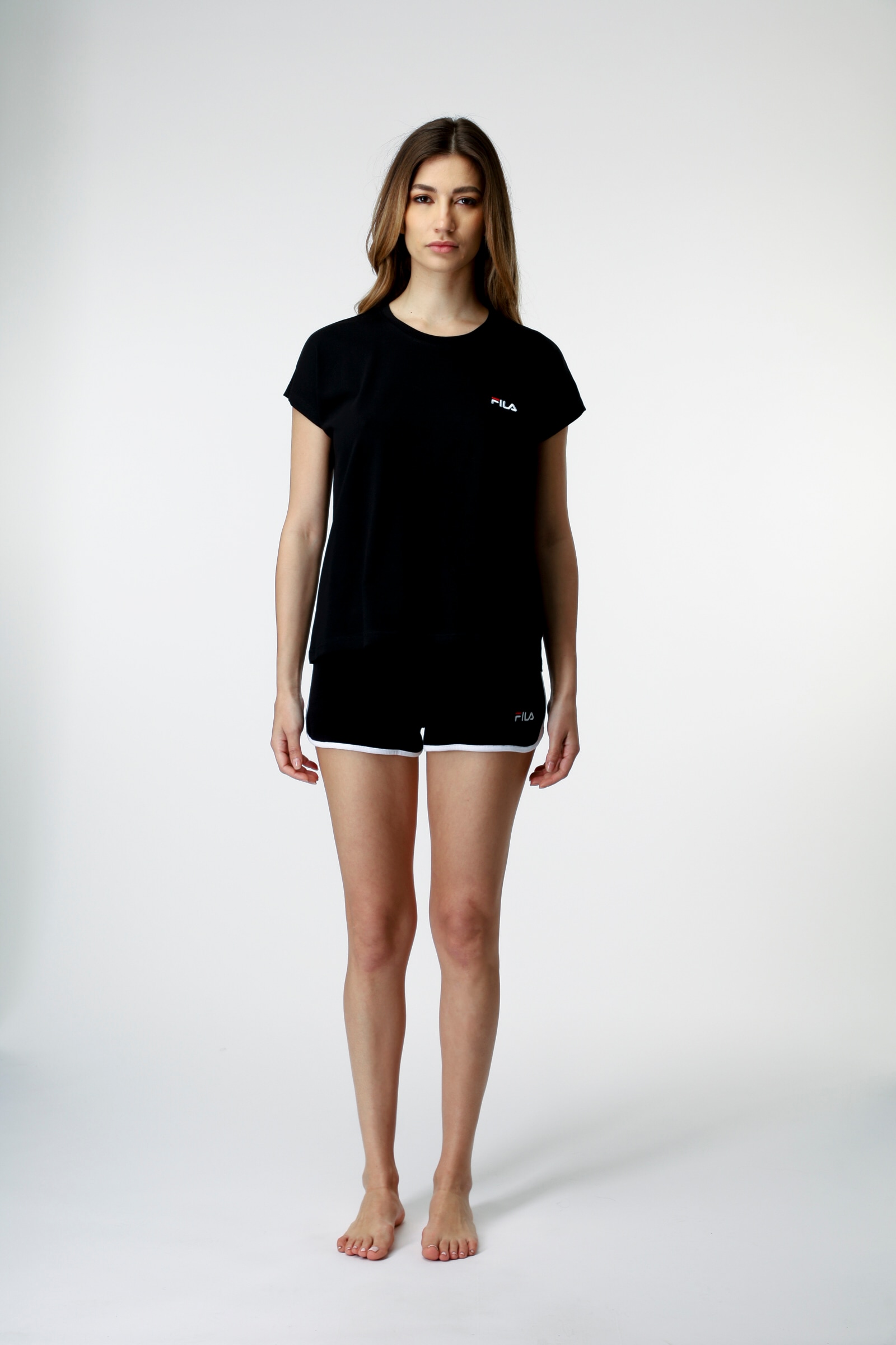 Fila Shorty »WOMAN JERSEY TOP + TERRY SPONGE SHORTS PYJAMAS«, (2 tlg.), mit kontrastreichen Paspeldetails