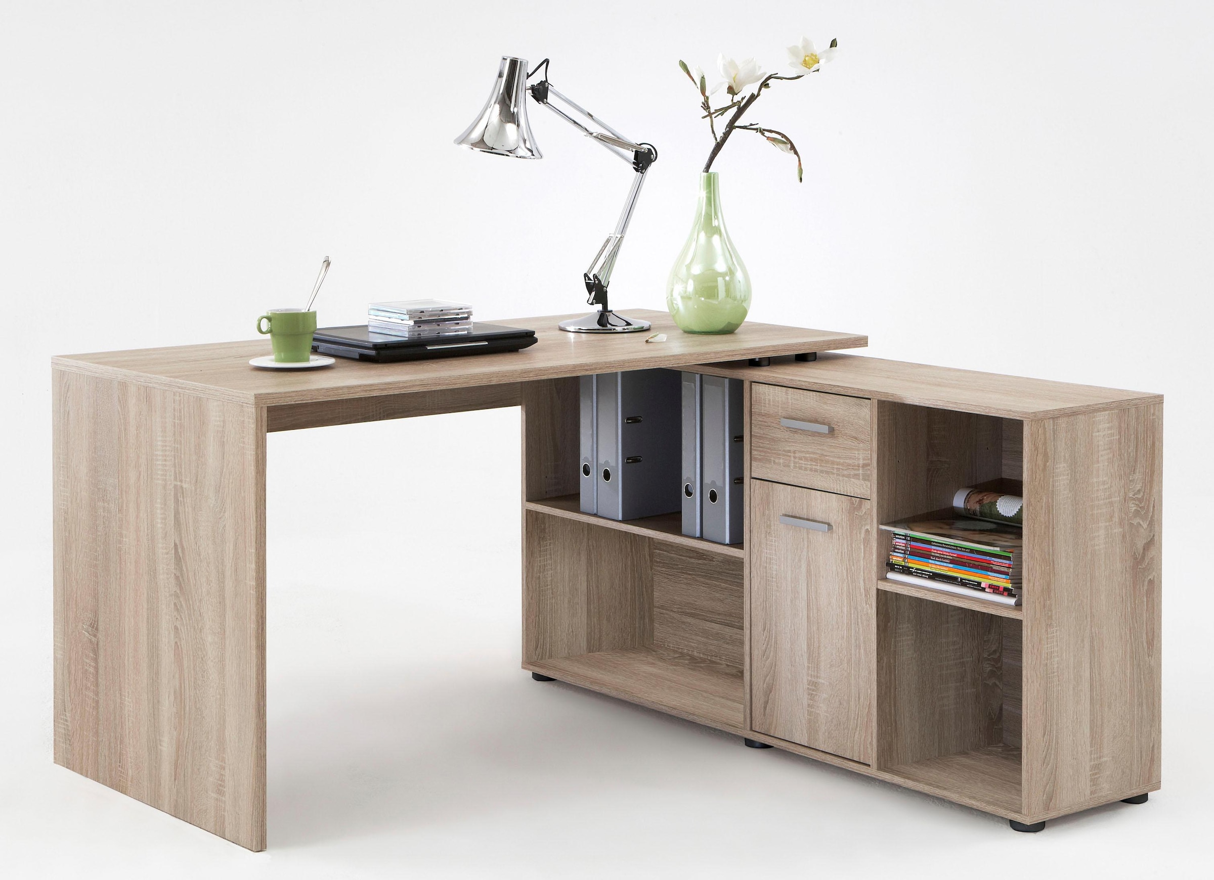 FMD Eckschreibtisch »Lex, Schreibtisch / Sideboard,«, variabel montierbar, Breite 136 / 205 cm, Made in Germany