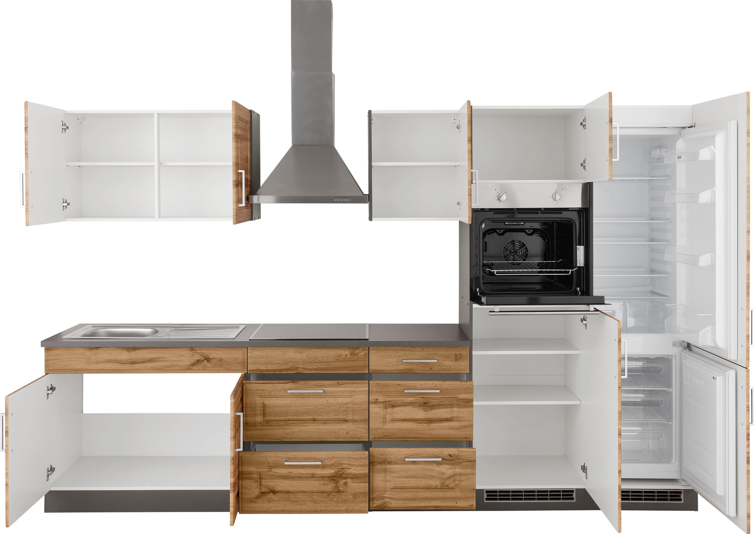 KOCHSTATION Küchenzeile »KS-Stockholm«, Breite 330 cm, mit hochwertigen MDF Fronten im Landhaus-Stil