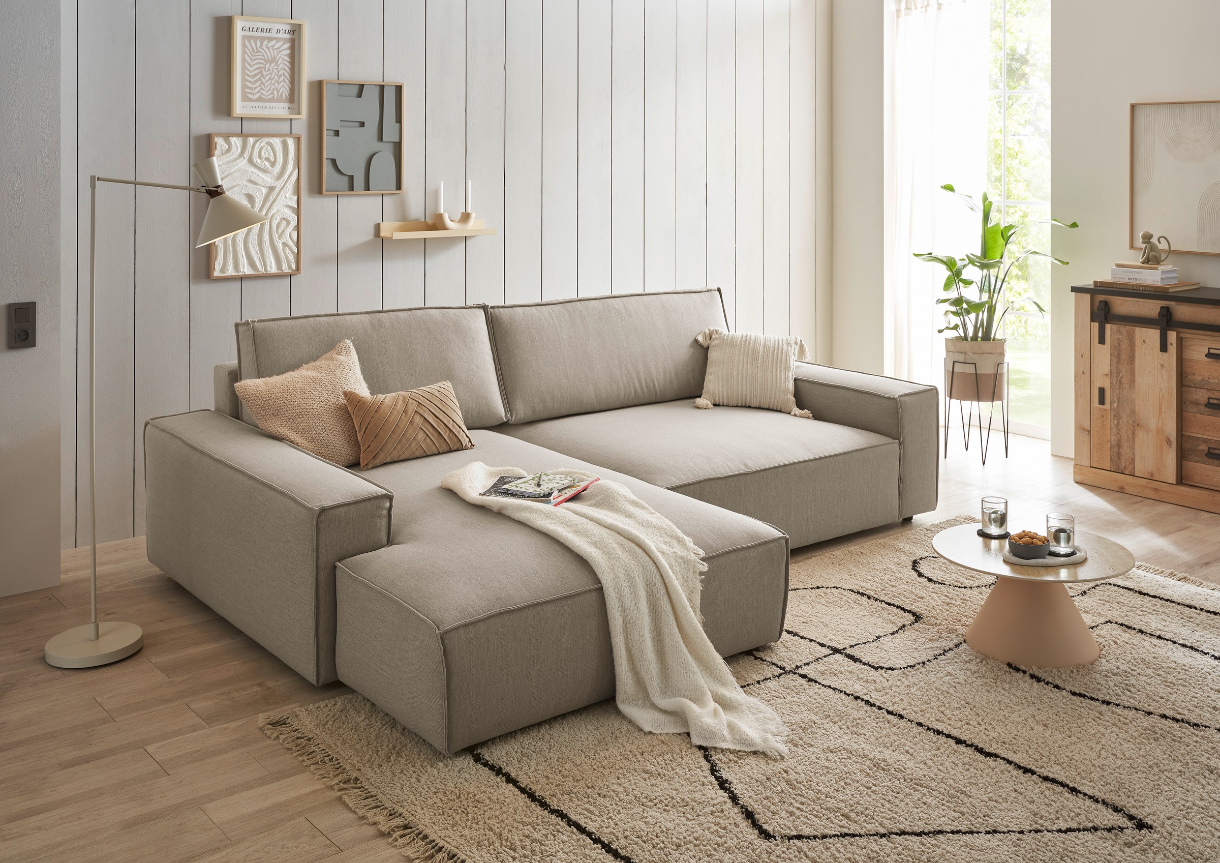 Home affaire Ecksofa »NEU: SHERWOOD XXL 284, Big-Sofa L-Form, tiefe Sitzfläche 95 cm, Cord«, Recamiere rechts/links, als Schlafsofa stellbar, Cord u. Leinenoptik