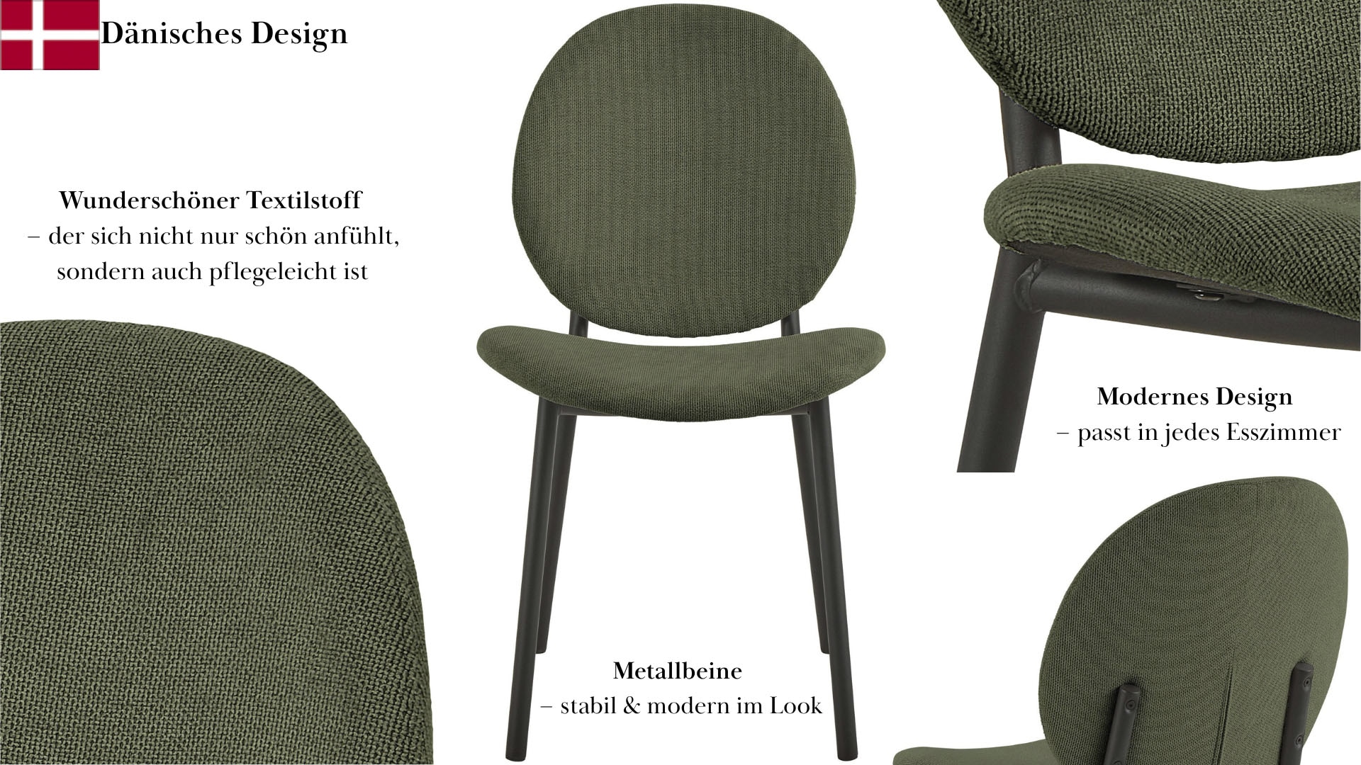 ACTONA GROUP Esszimmer-Set »Esspruppe, Speisetisch mit Wohnzimmerstühlen«, (Komplett-Set, 5 St., 1x Tisch + 4x Stuhle), Rechteckig Esstisch + 4x Stühle, Wildeiche, waldgrün, 120x80x75 cm