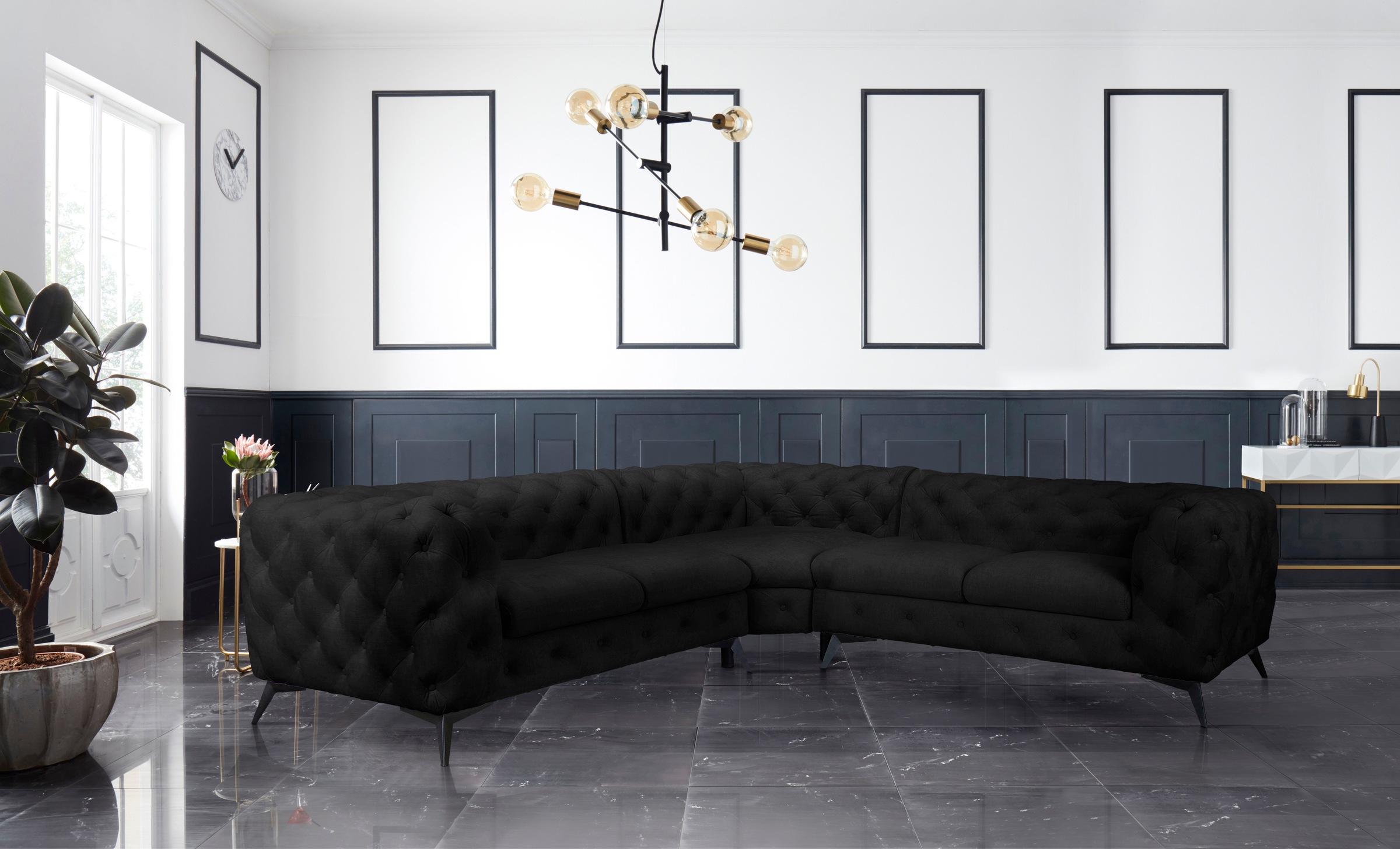 Leonique Chesterfield-Sofa »Ecksofa GLYNIS L-Form mit Wellenunterfederung, günstig online kaufen