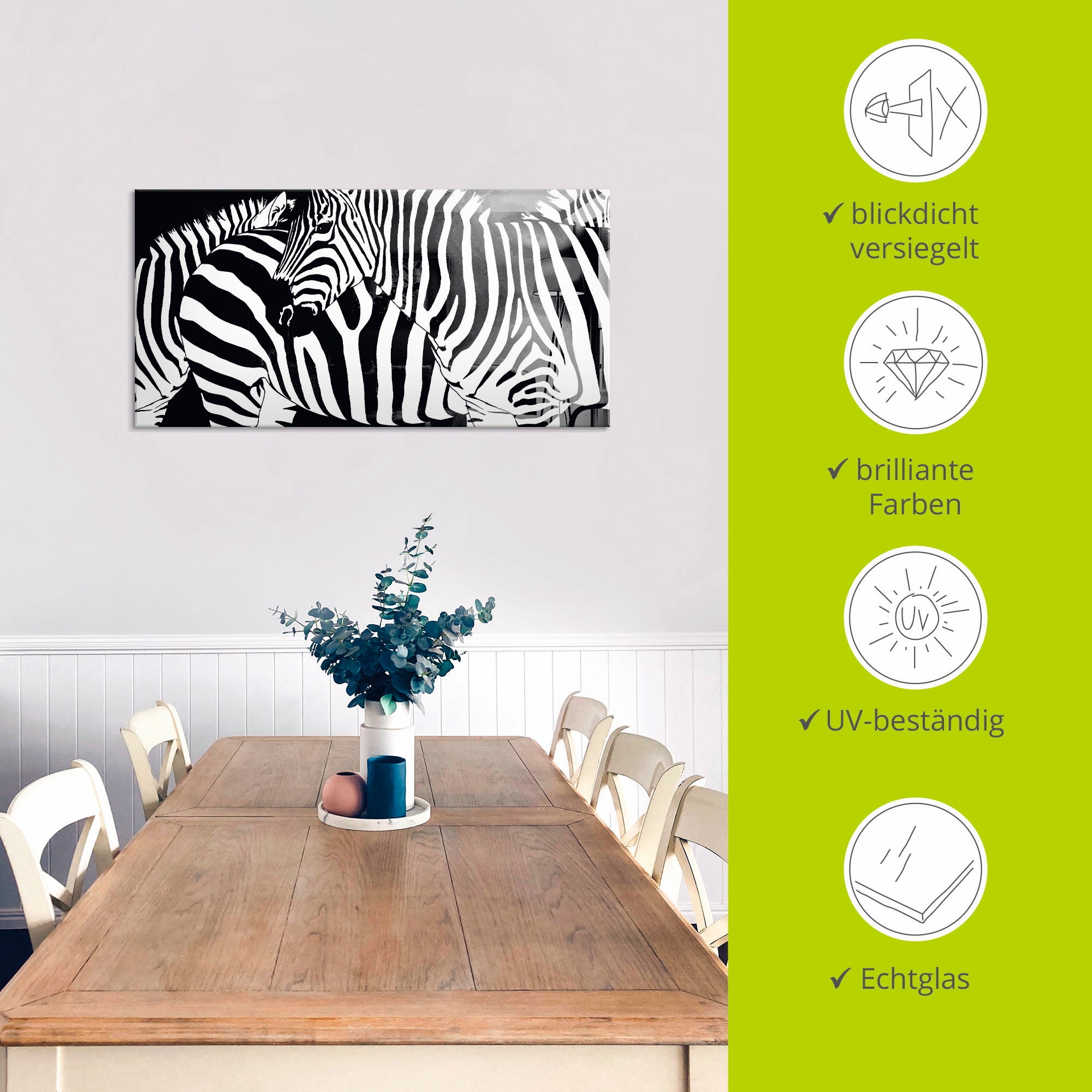 Artland Glasbild »Zebrastreifen«, Wildtiere, (1 St.), in verschiedenen Größen