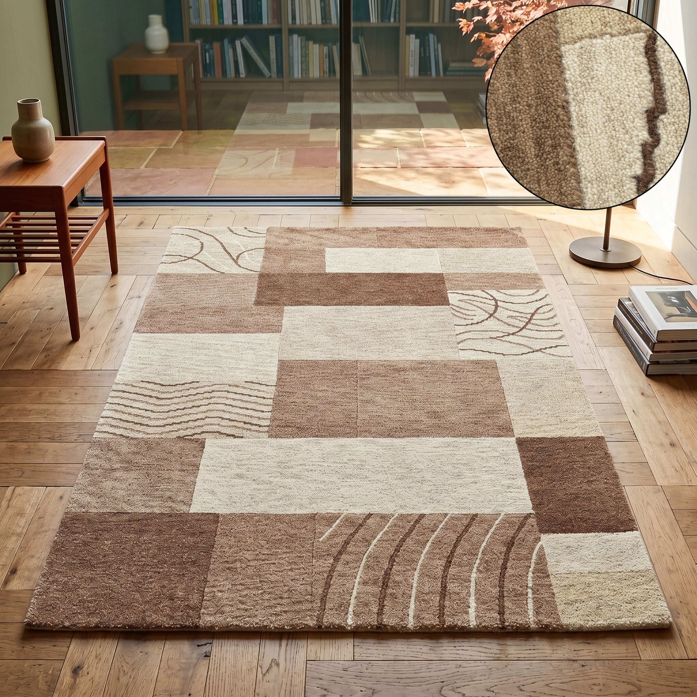 THEKO »Domas 4028, handgeknüpft« rechteckig 12 mm Höhe Kurzflor, reine Wolle, modernes Patchwork Design, Wohnzimmer
