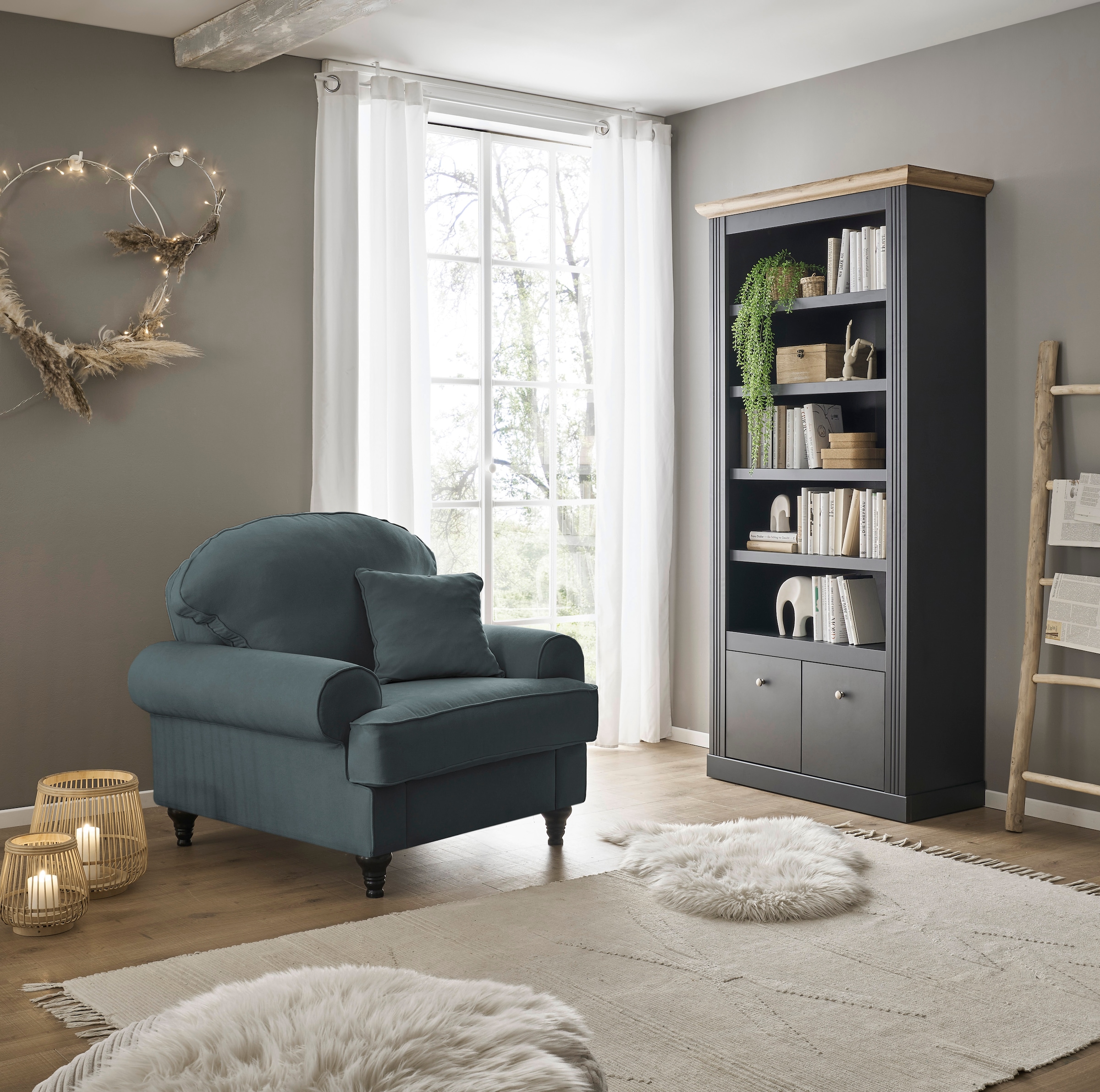 OTTO home Sessel »Westminster mit hochwertigem Microfaserbezug, in 5 Farben verfügbar« Federkern-Polsterung, gedrechselter Fuß, inkl. Zierkissen