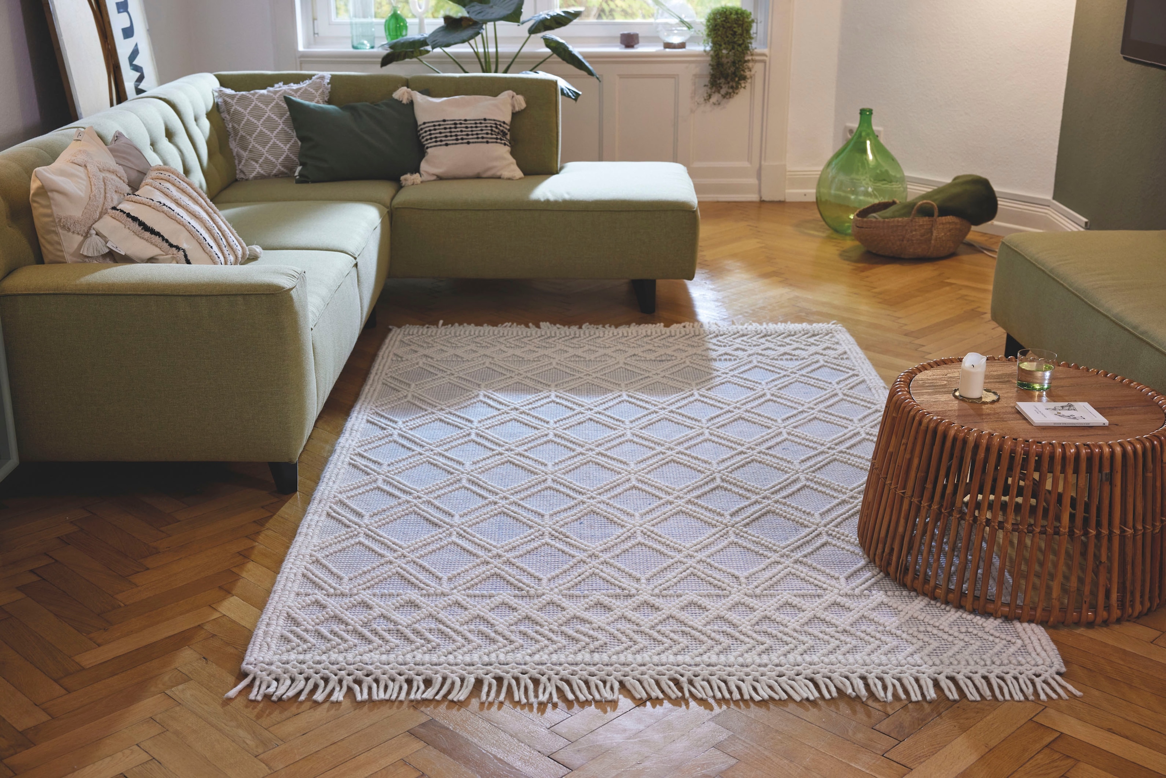 TOM TAILOR HOME Teppich »Colored Macrame«, rechteckig, 10 mm Höhe, Handweb Teppich, reine Wolle, handgewebt, mit Fransen, Scandi Design