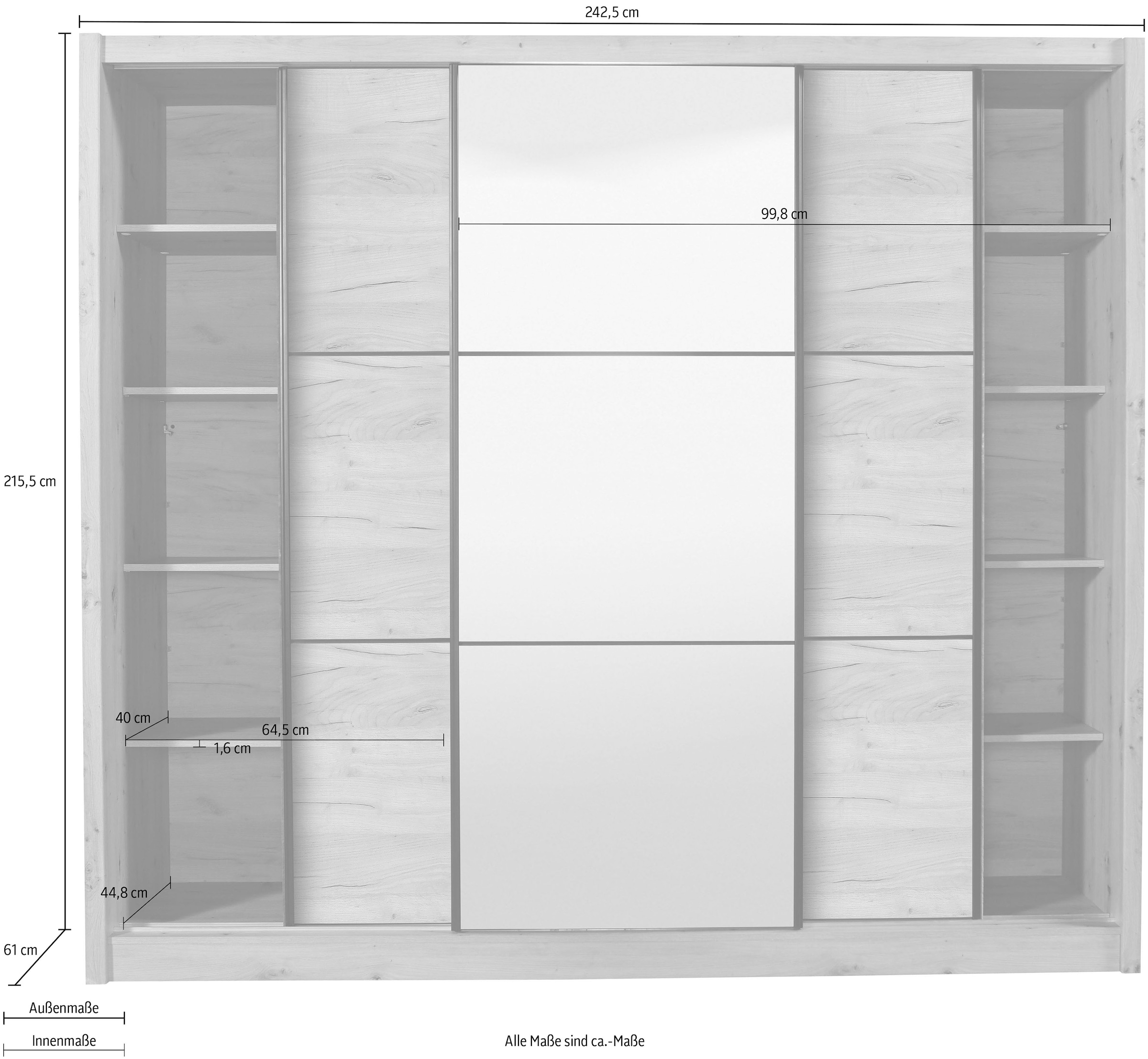 INOSIGN Schwebetürenschrank »Navara Kleiderschrank mit Spiegel Wäscheschrank Garderobe«, mit großzügiger Innenausstattung, FSC®-zertifiziert, in 3 Breiten