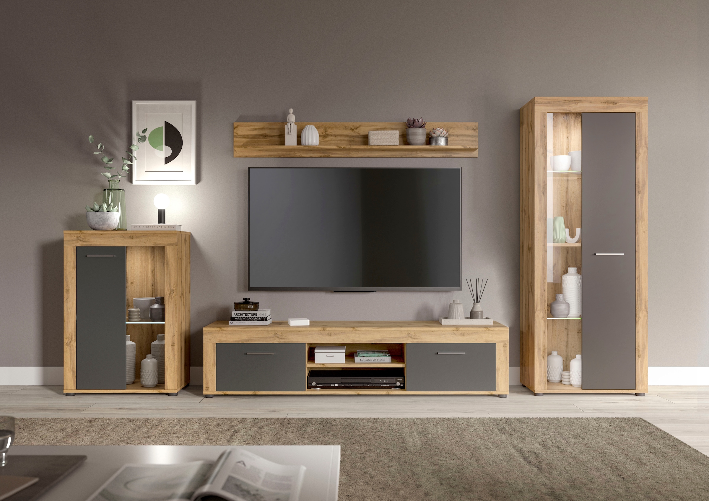 INOSIGN Wohnwand »Aosta, 4-tlg., best. aus: Vitrine, Lowboard, Wandboard & günstig online kaufen