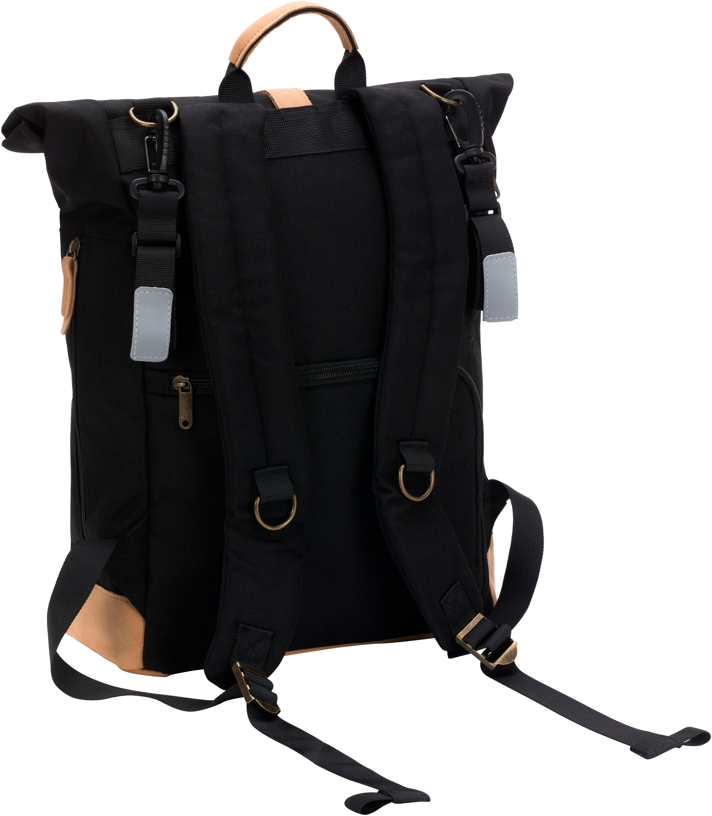 Fillikid Wickelrucksack »Rolltop Berlin schwarz«, Reflektoren, inkl. Wickeltunterlage
