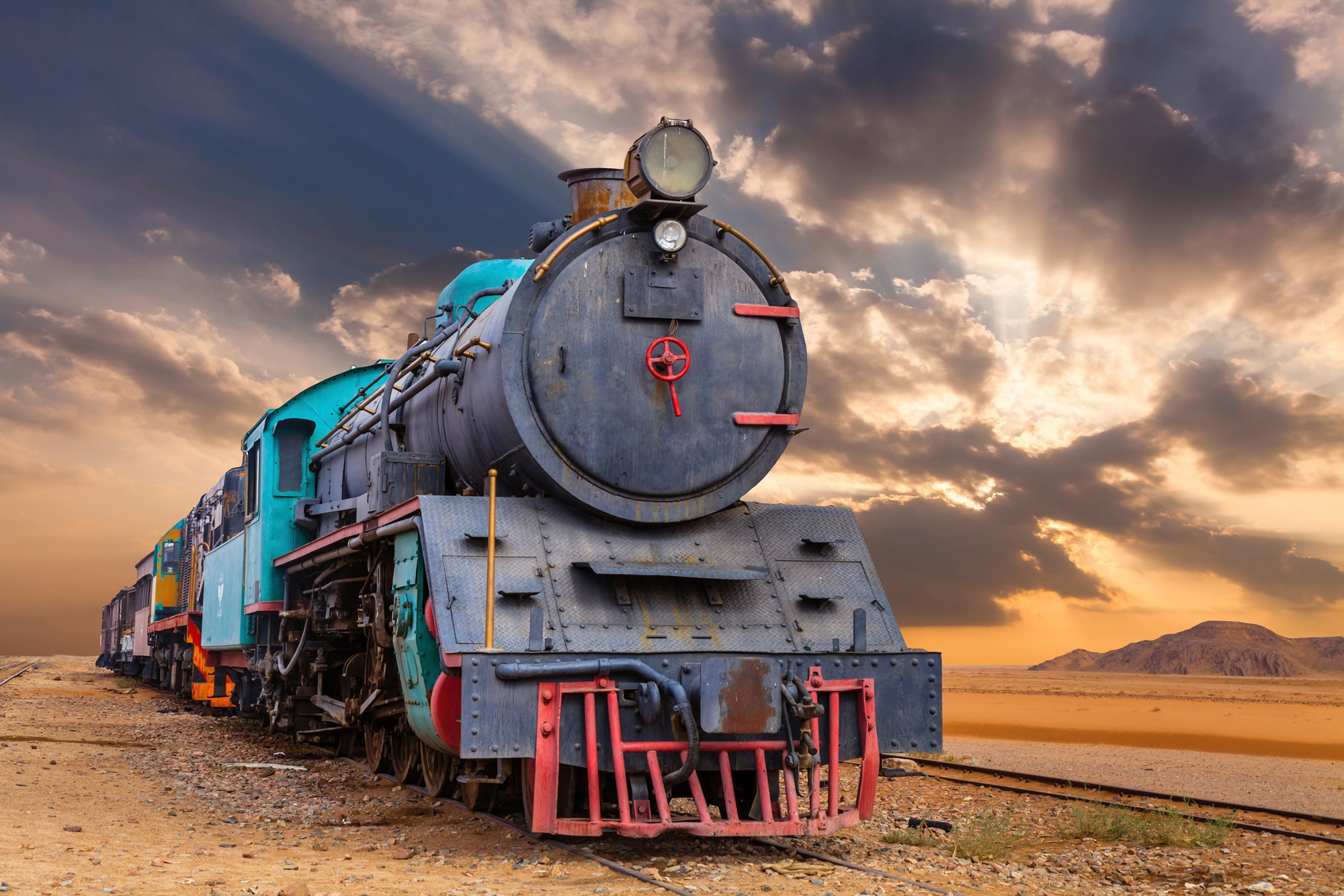 Papermoon Fototapete »ZUG-LOKOMOTIVE WADI RUM WÜSTE JORDANIEN WAGEN GEBIRGE günstig online kaufen