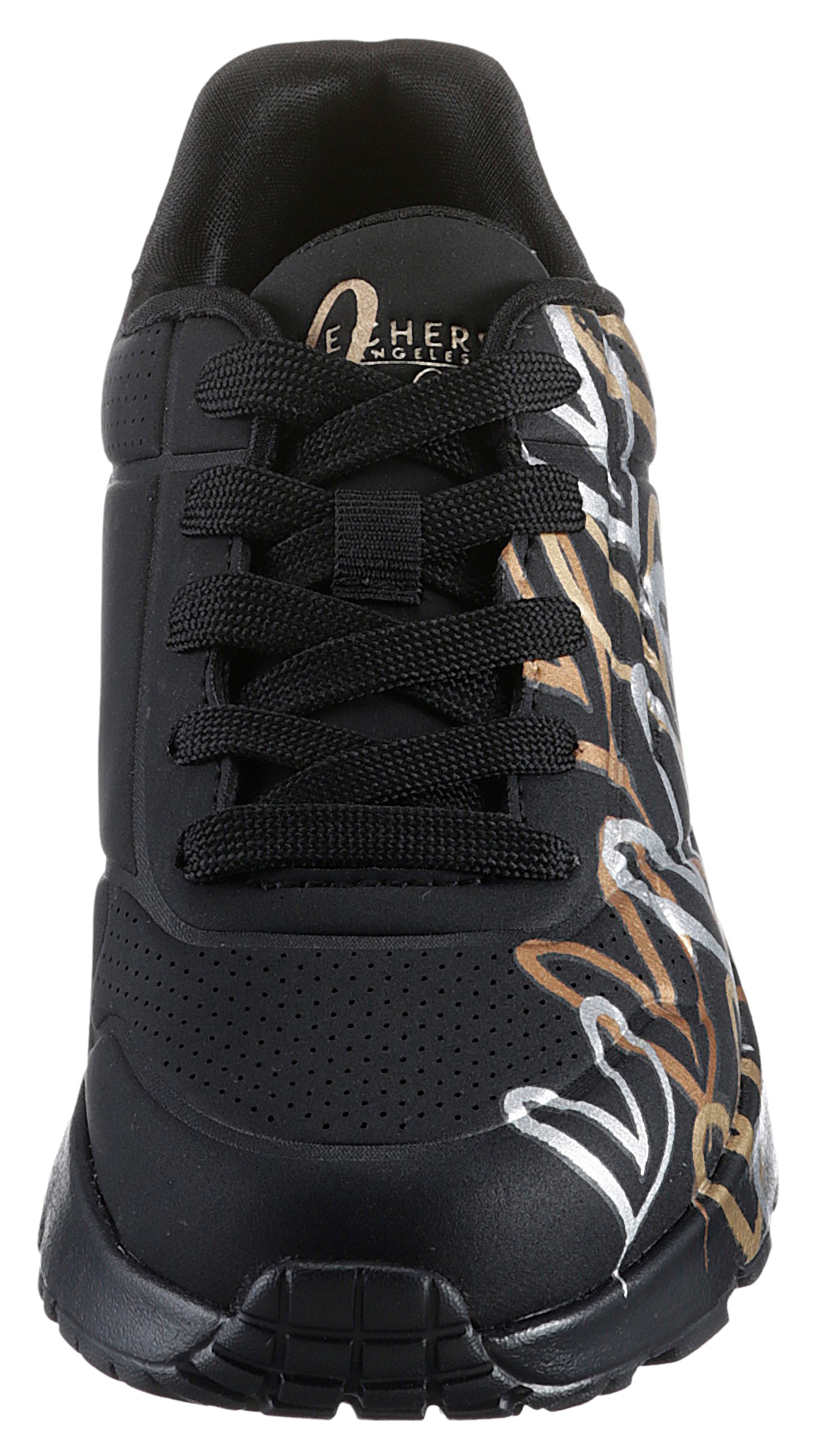 Skechers Plateausneaker »Skechers x JGoldcrown: Uno Lite - Metallic Love«, Schnürschuh, Keilsneaker mit Herzchen im Metallic Look bedruckt