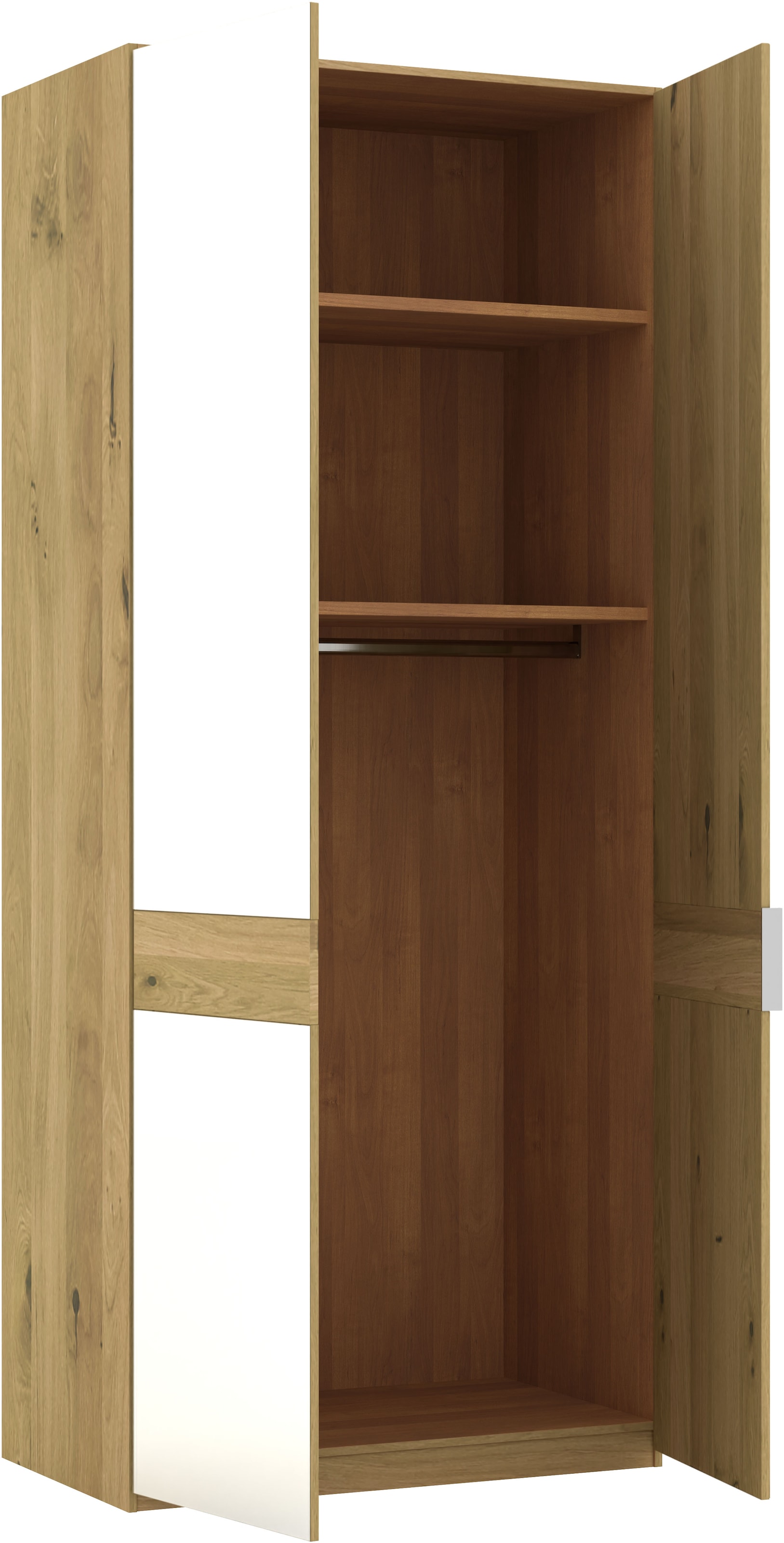 Musterring Drehtürenschrank »Savona, Kleiderschrank, Schrank, Garderobe, teilmassiv Eiche«, (mit Türdämpfern, mit Spiegel oder Glas, extra Böden, MADE IN GERMANY), Türen in Bianco-Eiche massiv, Spiegel-/Glastüren, verschiedene Größen