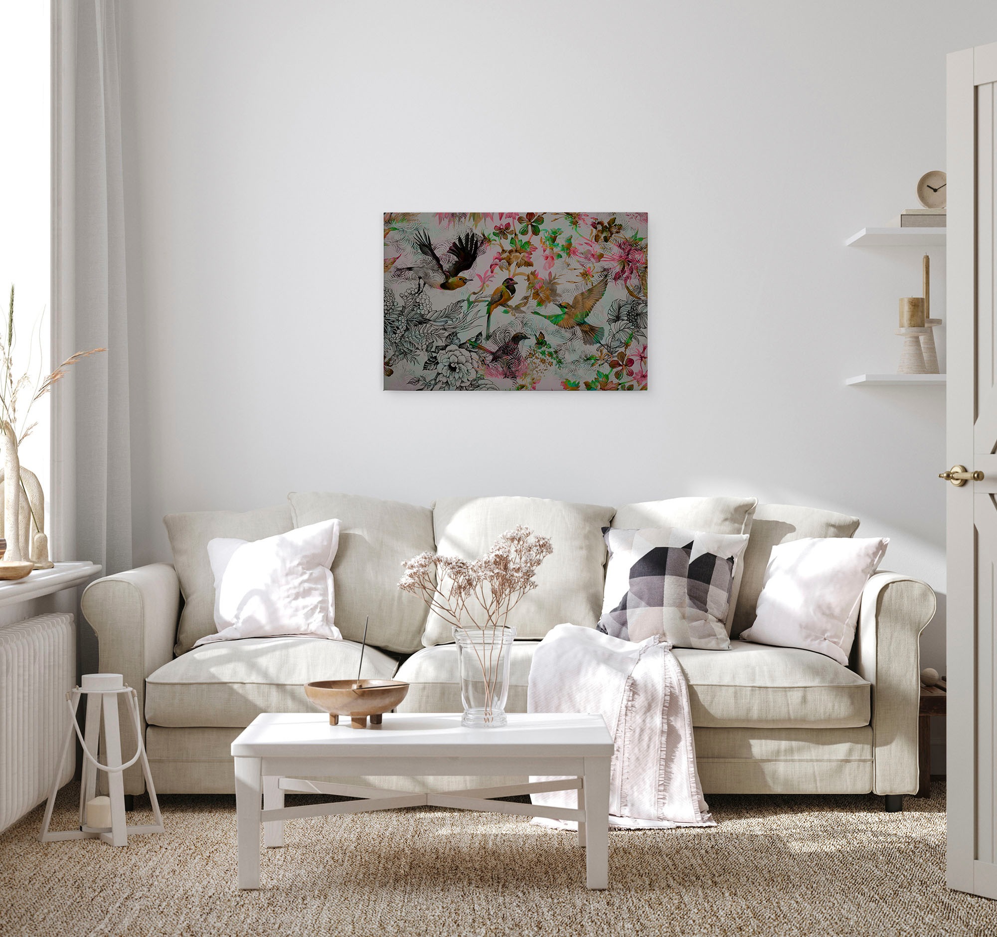 A.S. Création Leinwandbild »funky birds«, Kunst-Vögel-Kinder, (1 St.), Keilrahmen Bild mit Vögel Floral Leinwand-Bild Wohnzimmer modern Wand