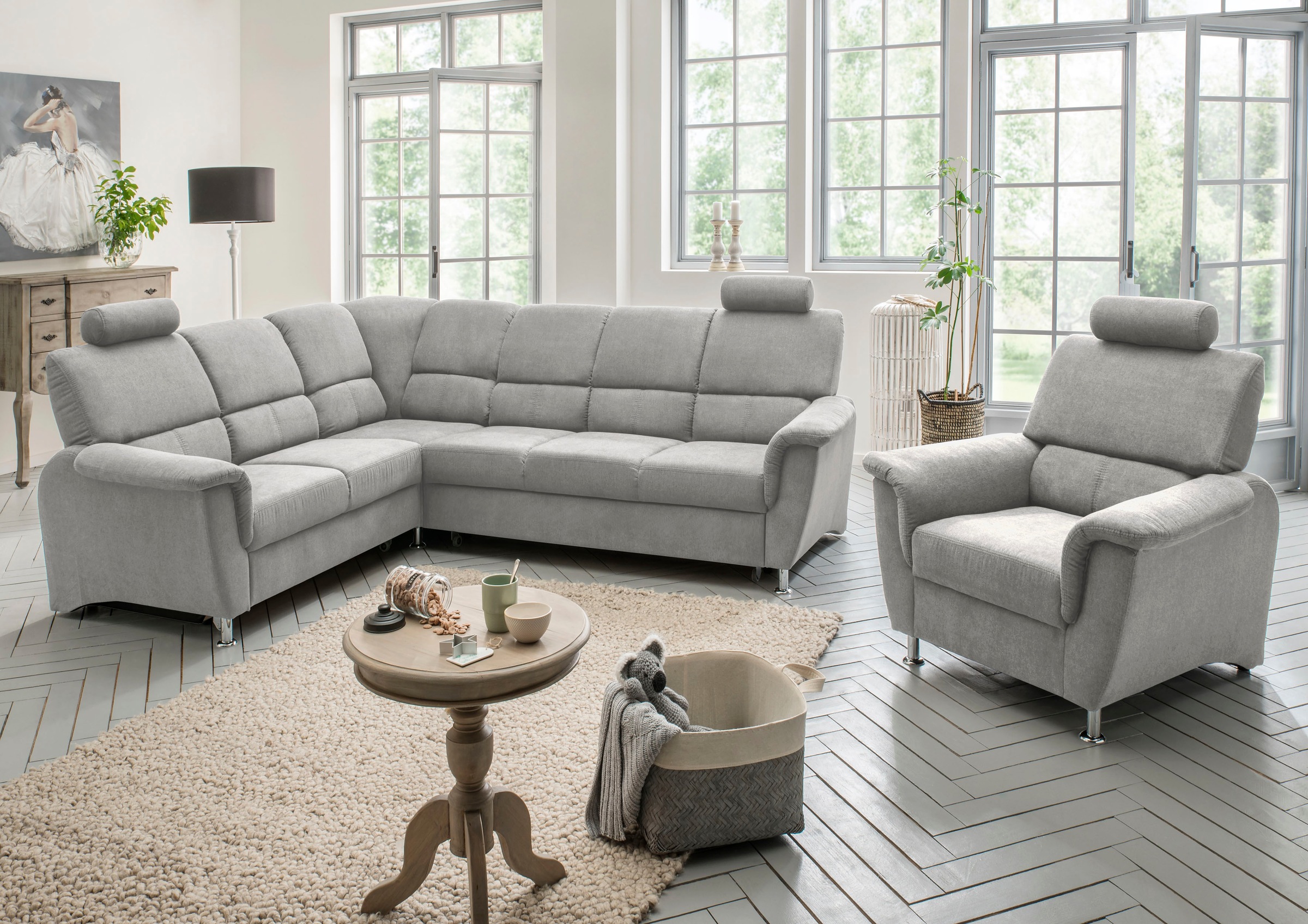Home affaire Ecksofa »Pisa L-Form, mit Schlaffunktion, Stauraum, 2x höhenve günstig online kaufen