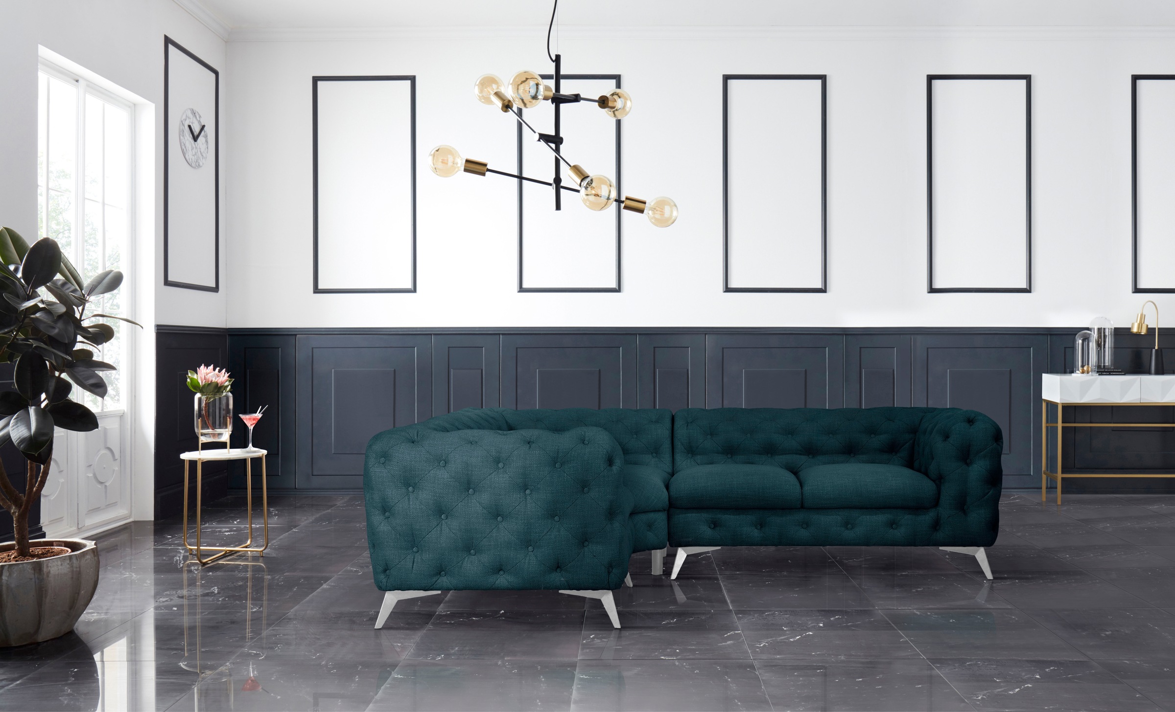 Home affaire Chesterfield-Sofa »Ecksofa GLYNIS L-Form mit Wellenunterfederu günstig online kaufen