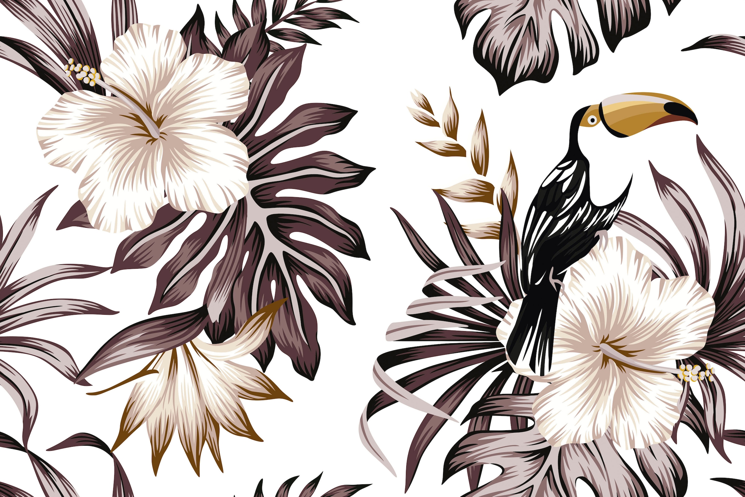 A.S. Création Leinwandbild »Toucan«, Kunst-Blumen-Kinder, (1 St.), Palmenblätter Hibiskus Dschungel Keilrahmen Leinwand-Bild Wohnzimmer