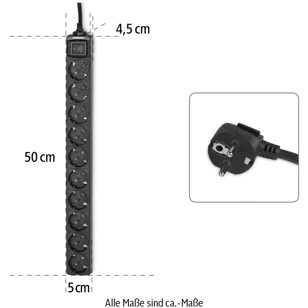 Hama Steckdosenleiste »Steckdosenleiste 10-fach, 2-poliger Schalter, Schwarz, 3 m«, 10-fach, (Kabellänge 3 m)