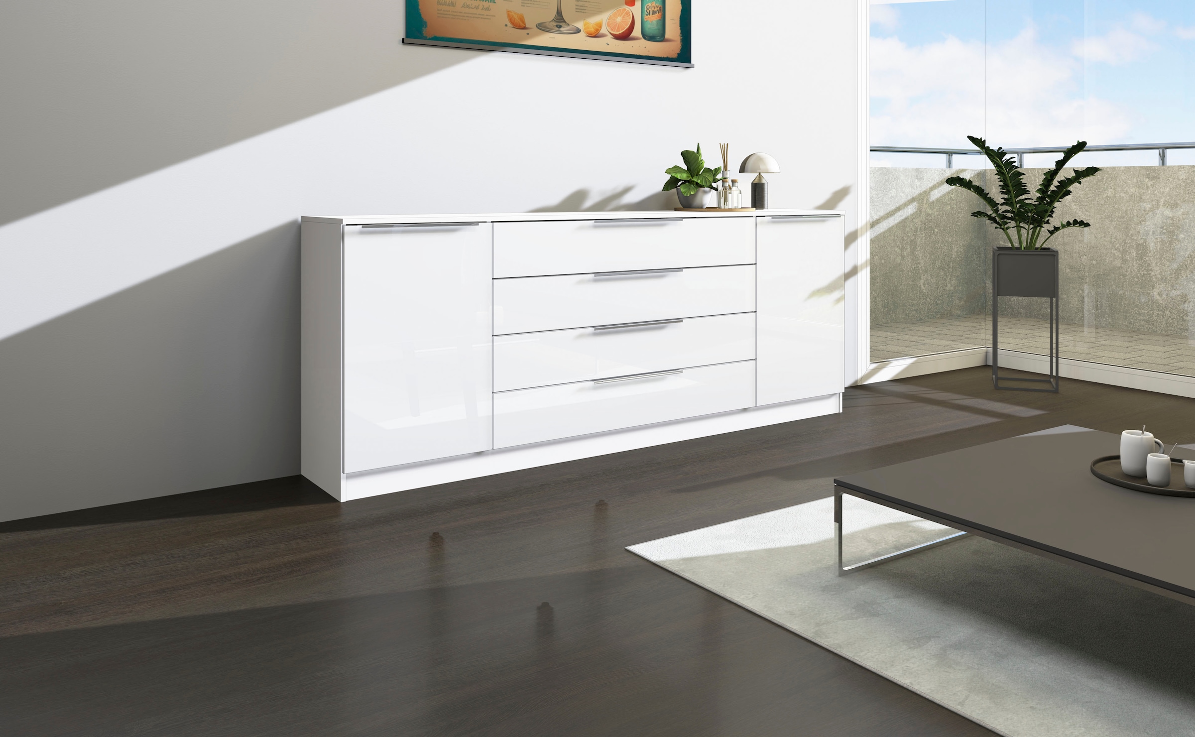 borchardt Möbel Kommode »Oliva«, Breite 200 cm, mit 4 Schubkästen