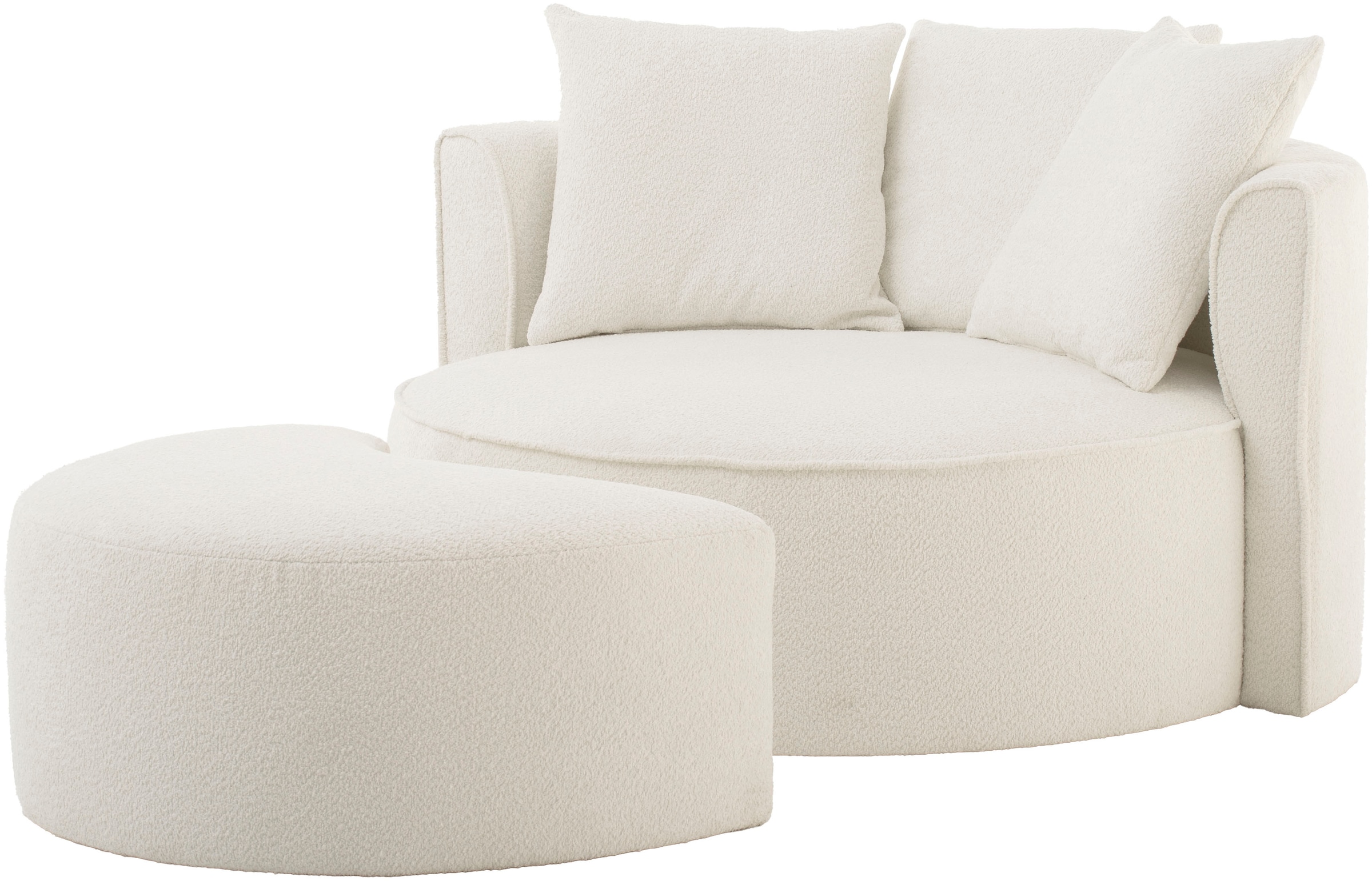 LeGer Home by Lena Gercke XXL-Sessel »ISALIE, Rundsessel mit Hocker, Lesesessel, Loveseat, Big-Sessel«, (Set), trendige Stoffe, 3 Zierkissen, große Sitzfläche, Cord, Samt, Bouclé