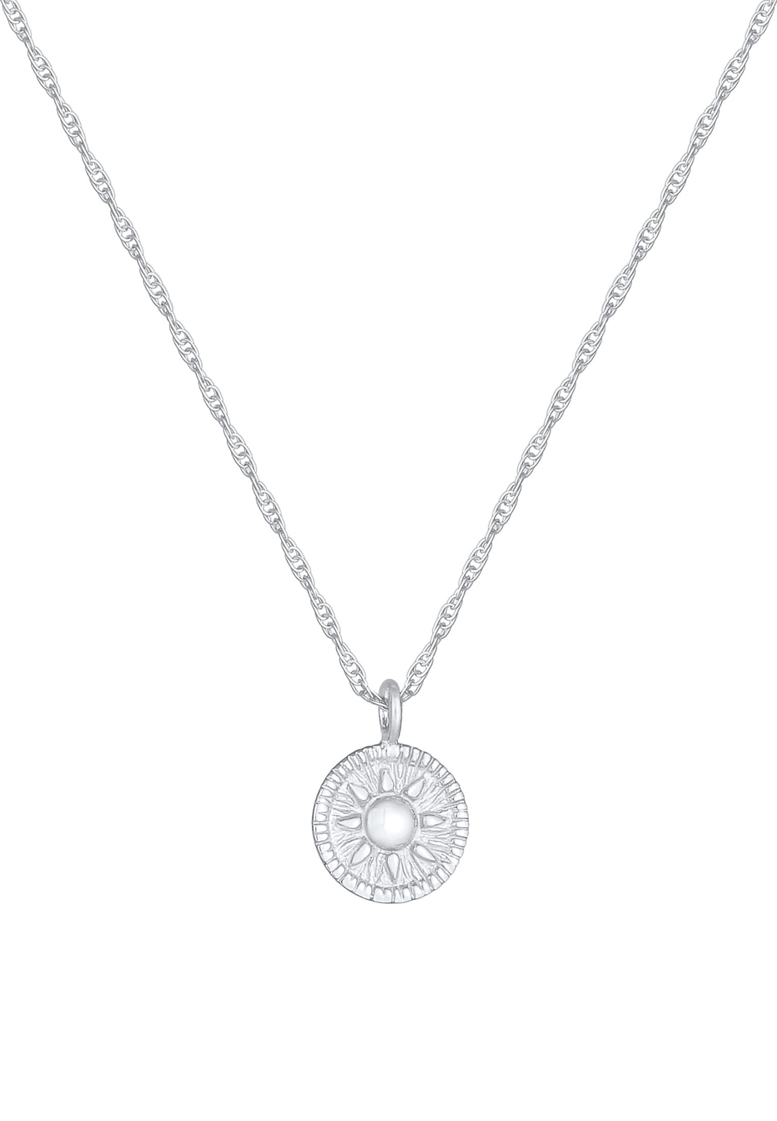 Elli Kette mit Anhänger »Sonne Antik Coin Rund Kordelkette 925er Silber«
