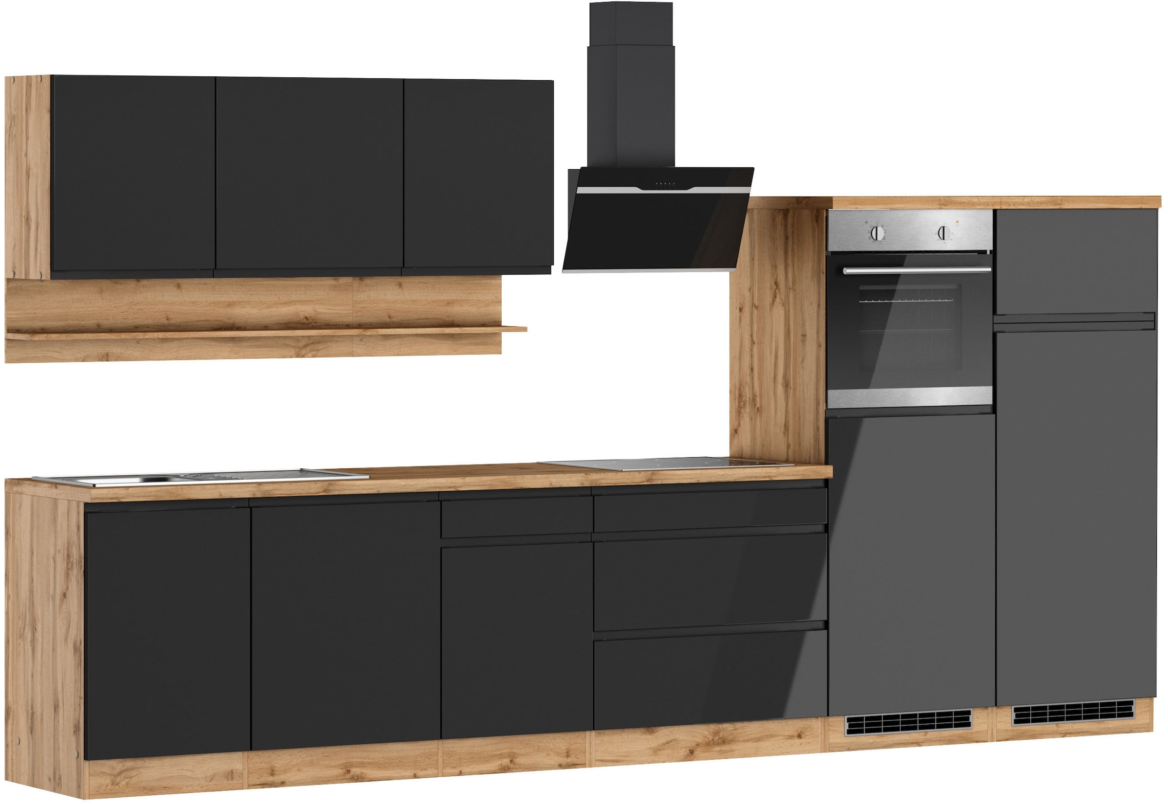 KOCHSTATION Küchenzeile »KS-Virginia,neu in verbesserter Ausführung« Arbeitsplatte 38 mm stark, Stauraum, Softclose,  Breite 360 cm, Softclose, wahlweise mit E-Geräten und Induktion