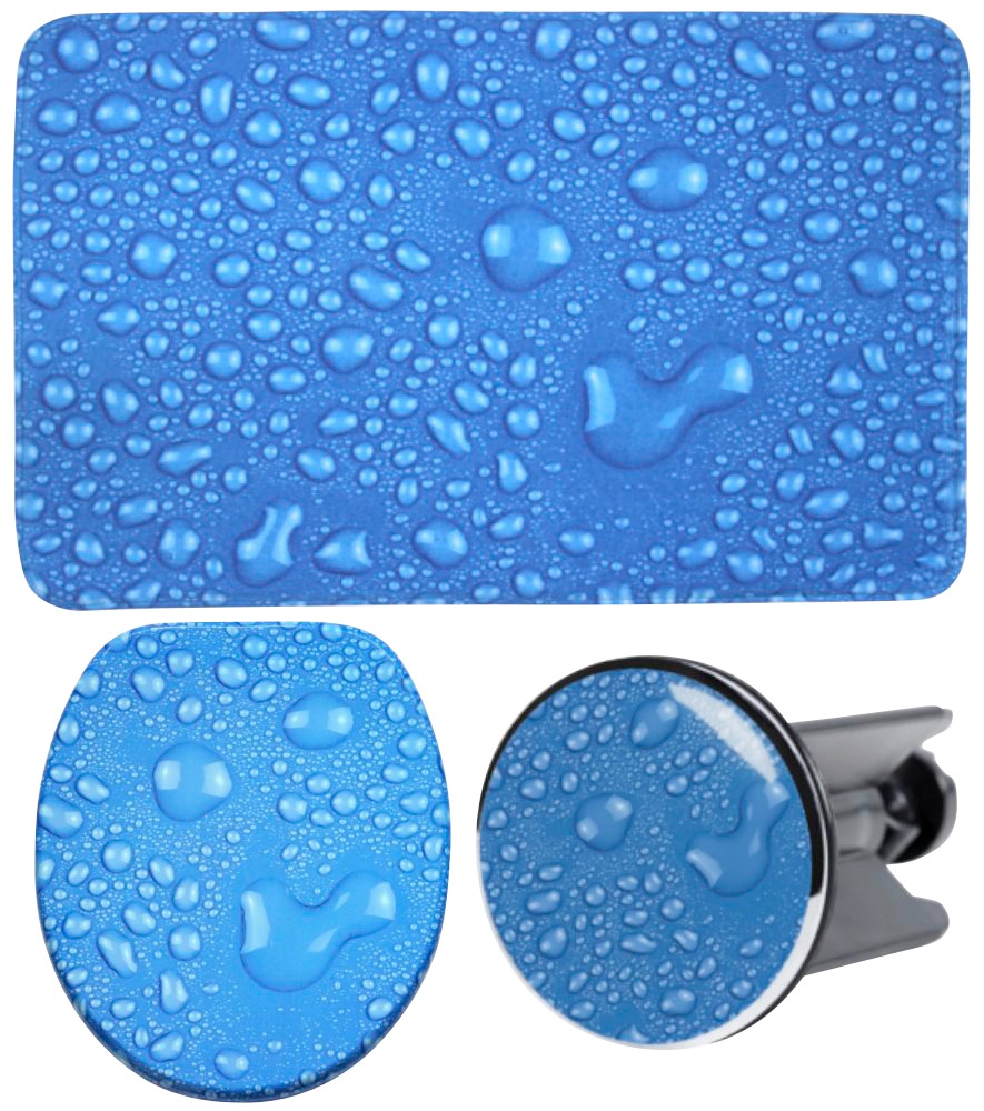SANILO Badaccessoire-Set »Tautropfen Blau« bestehend aus WC-Sitz, Badteppich und Waschbeckenstöpsel blau