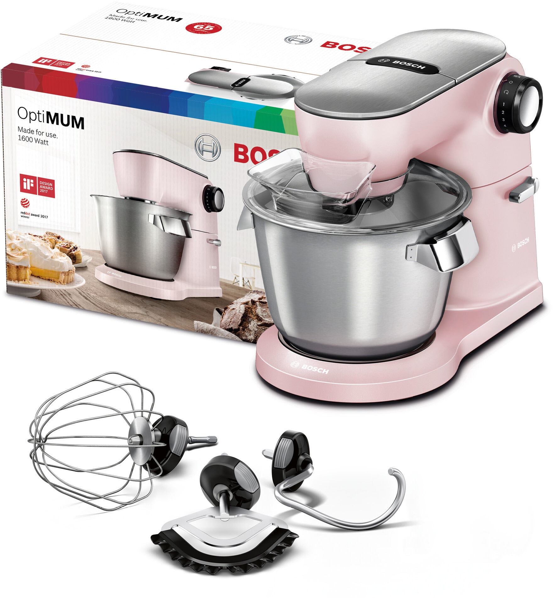 BOSCH Küchenmaschine »MUM9A66N00 OptiMUM«, Profi-Patisserie-Set, Planetenrührwerk, pastelrosé