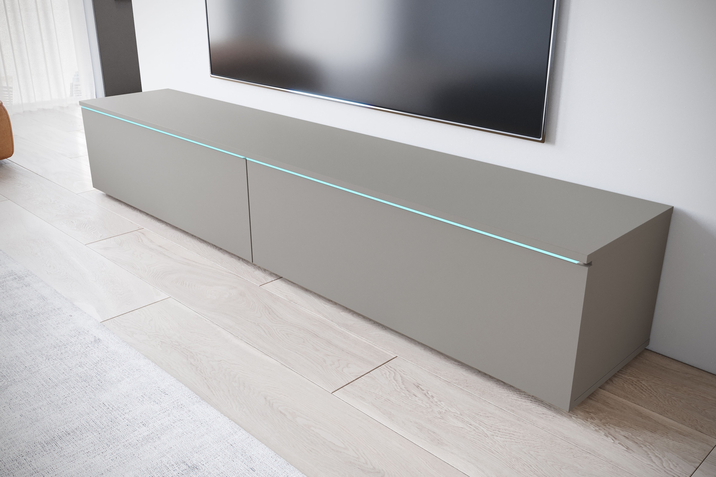 INOSIGN Lowboard »LOWBOARD VERA, wahlweise mit oder ohne Beleuchtung«, Modernes griffloses TV-Board, 180 cm TV-Schrank, stehend und hängend
