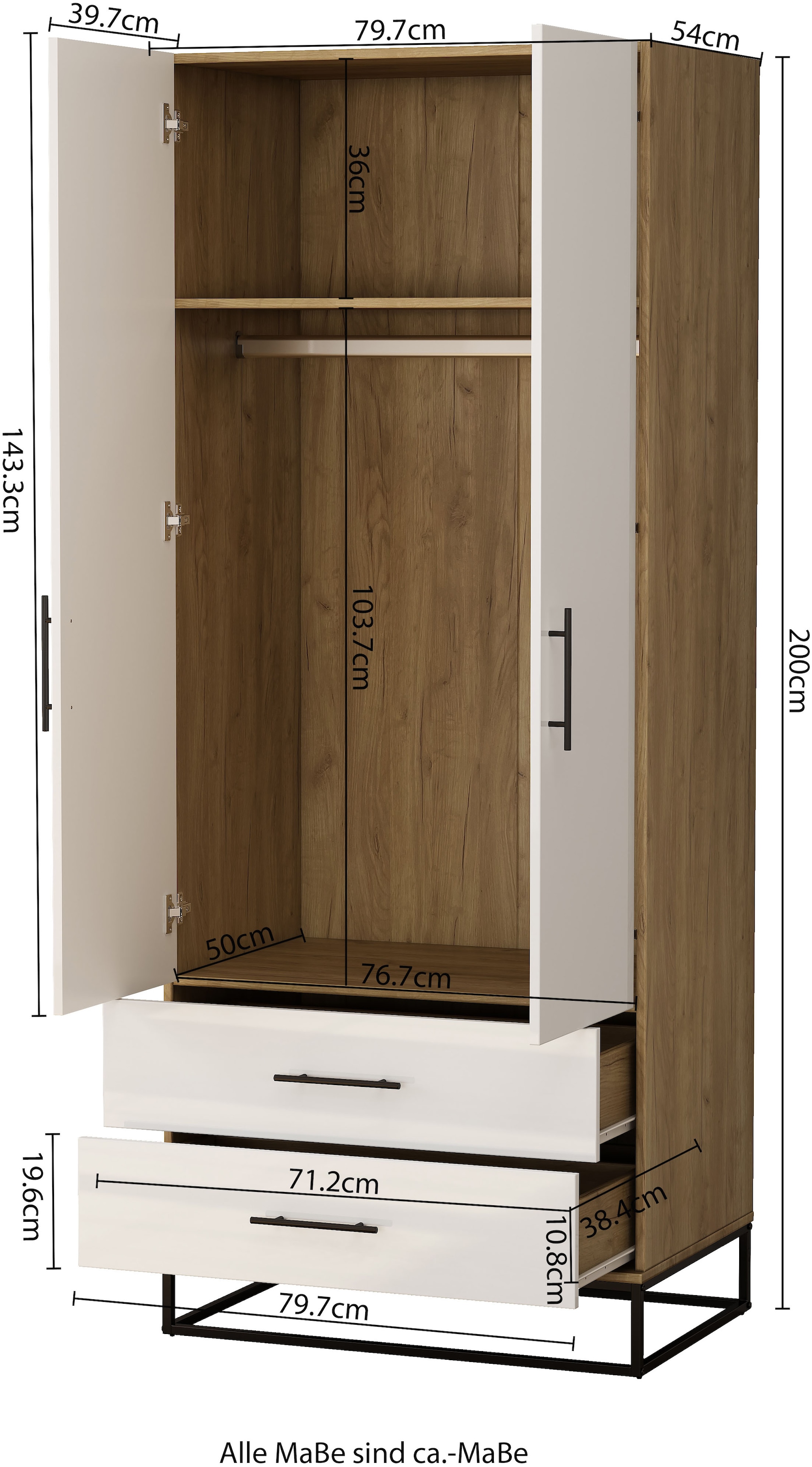 OTTO home Kleiderschrank »Lucca Schlafzimmerschrank Garderobe hochglanz Bestseller« Hochwertige schwarze Griffe und Kufengestell, 