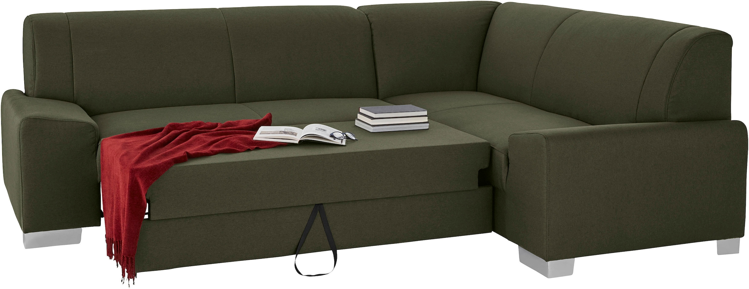 DOMO collection Ecksofa »Anzio in kubischer Formensprache, flache Armlehnen, L-Form«, Wahlweise mit Bettfunktion und Federkern für hohen Sitzkomfort