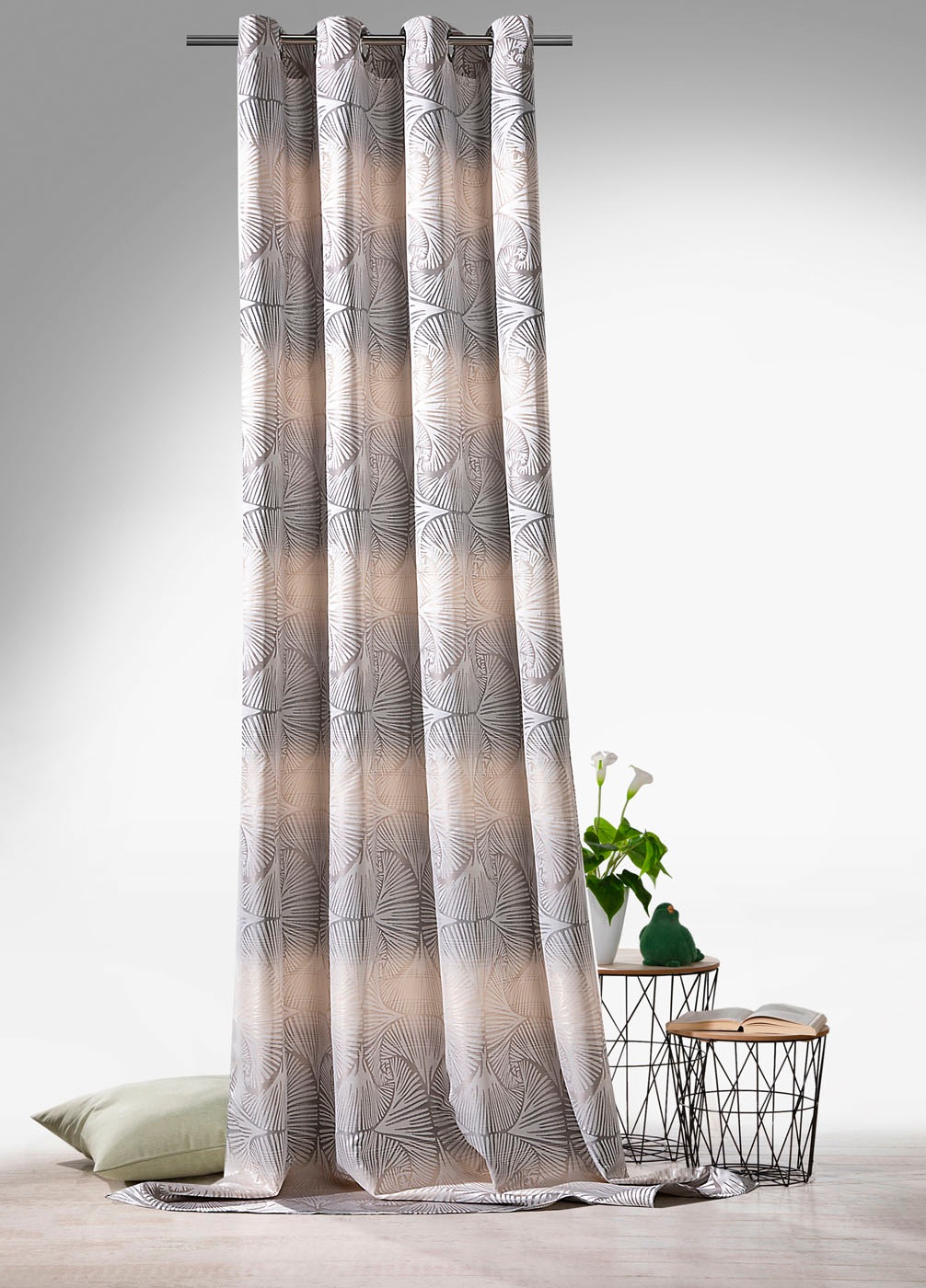 Weckbrodt Vorhang »Gingko«, (1 St.), Jacquard mit Gingko - Muster, Ösen, bl günstig online kaufen