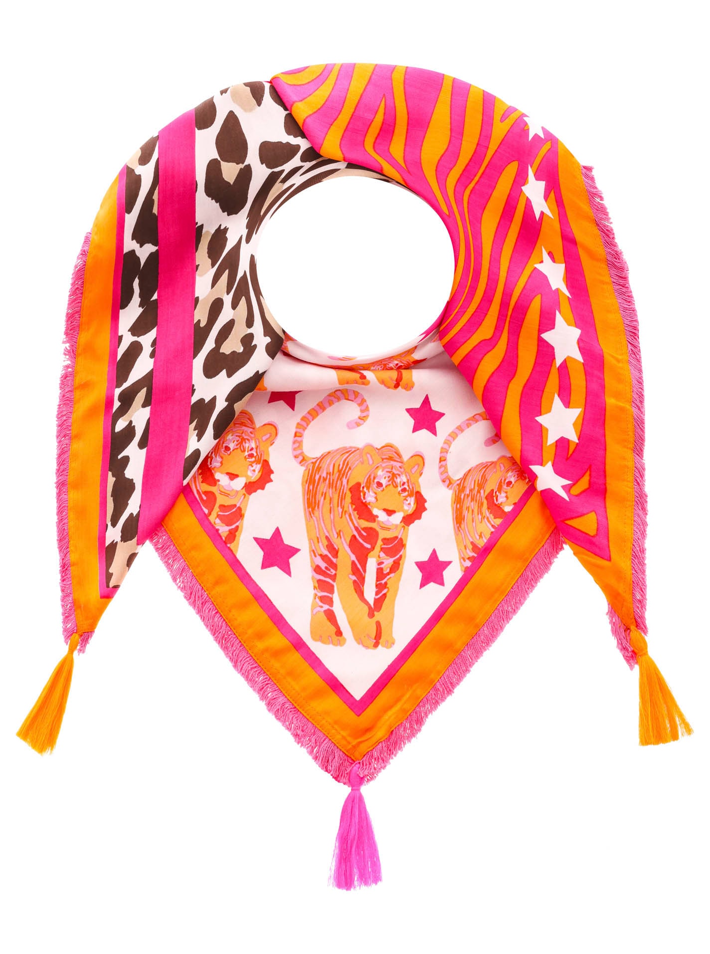 ZWILLINGSHERZ Modetuch mit Allover-Print, Tasseln und kleiner Fransenkante pink