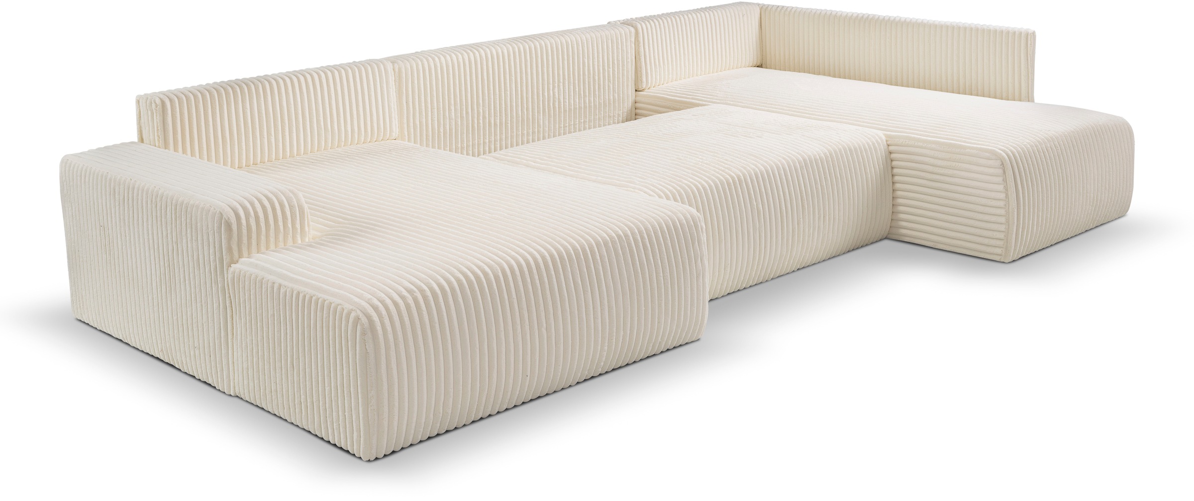 WERK2 Wohnlandschaft »Rotterdam-U, U-Form, in kuschelweichem Cord oder Breitcord«, Design Sofa mit Schlaffunktion & Bettkasten, Breitcord, Creme