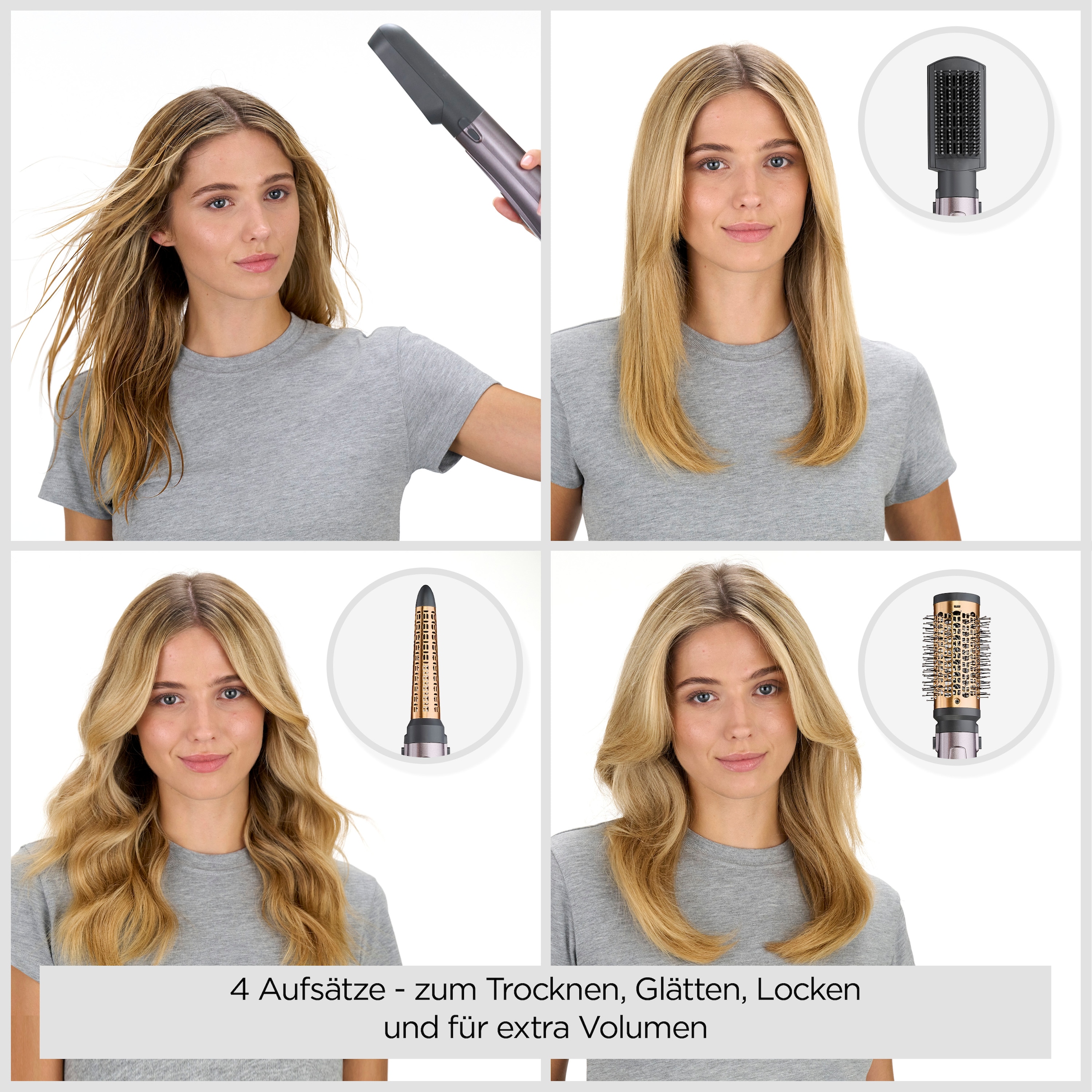 BaByliss Warmluftbürste »Air Style 1000 Warmluftbürste mit 4 Aufsätzen, 1000W, AS136E« 4 Aufsätze 4-in-1 Styler zum Föhnen, Glätten, Locken und für Volumen, Ionen