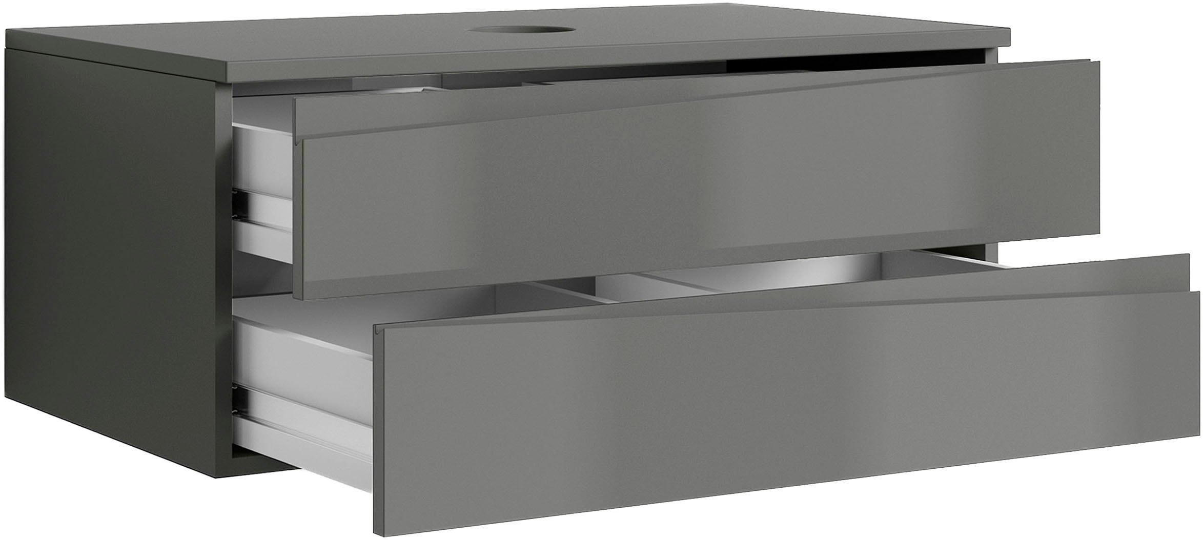 byLIVING Waschbeckenschrank »Shape«, (1 St.), für Aufsatzbecken mit asymetrischer Hochglanz Front, 2 Schubkästen
