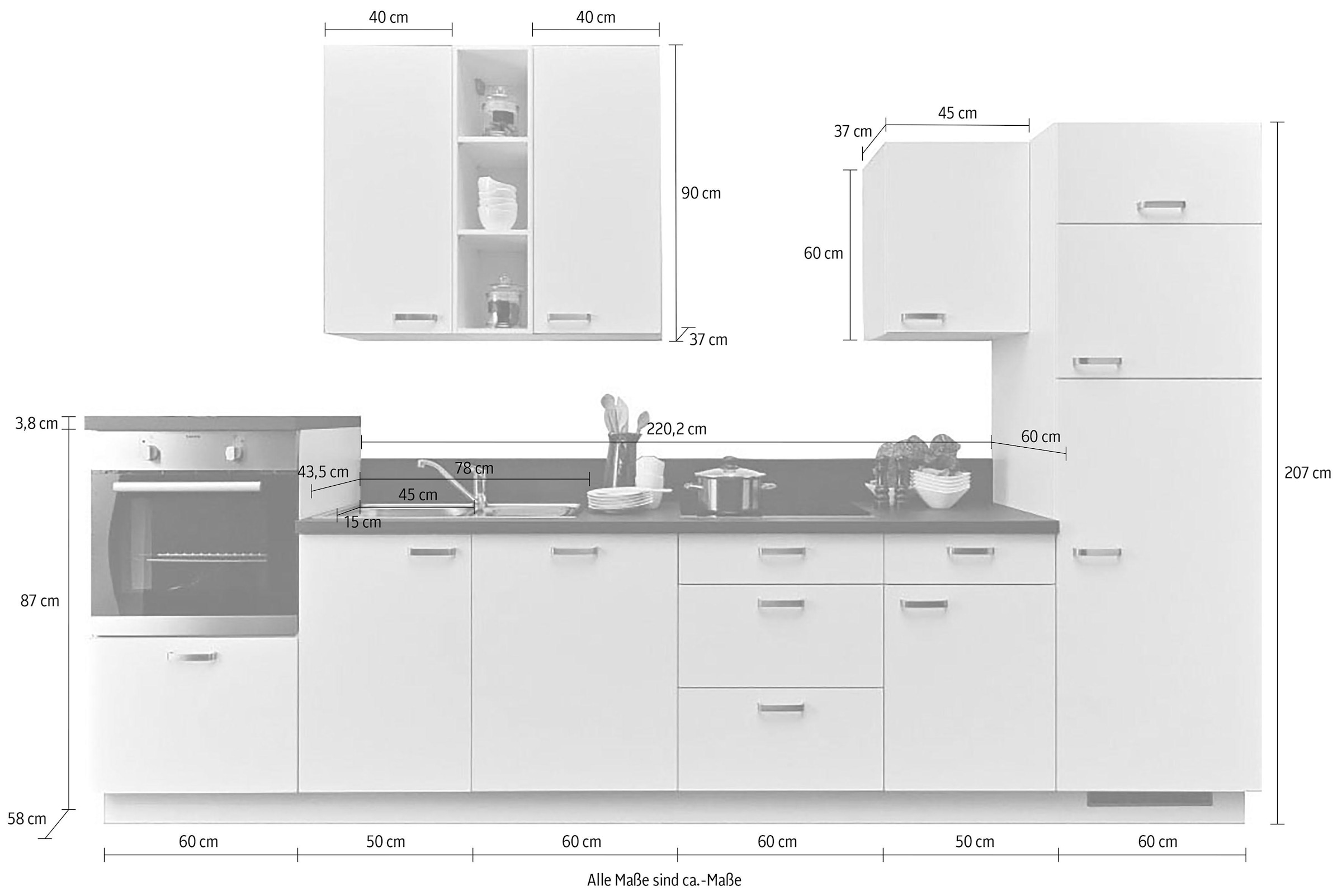 KOCHSTATION Küchenzeile »"KS-Bari", wahlw. mit E-Geräten & Geschirrspüler«, Soft-Close-Funktion und Vollauszügen, vormontiert, Breite 340 cm