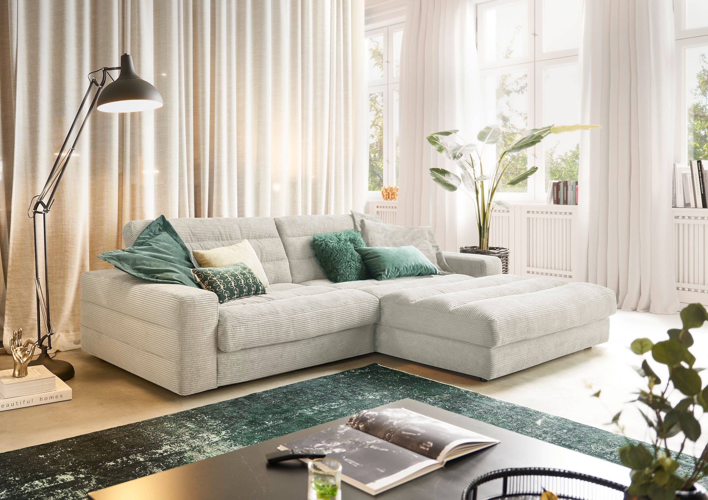 3C Candy Ecksofa »Stripes Mega-Sofa, bequem und komfortabel, L-Form«, Lose Rückenkissen, mit feiner Quersteppung, Cord-Bezug