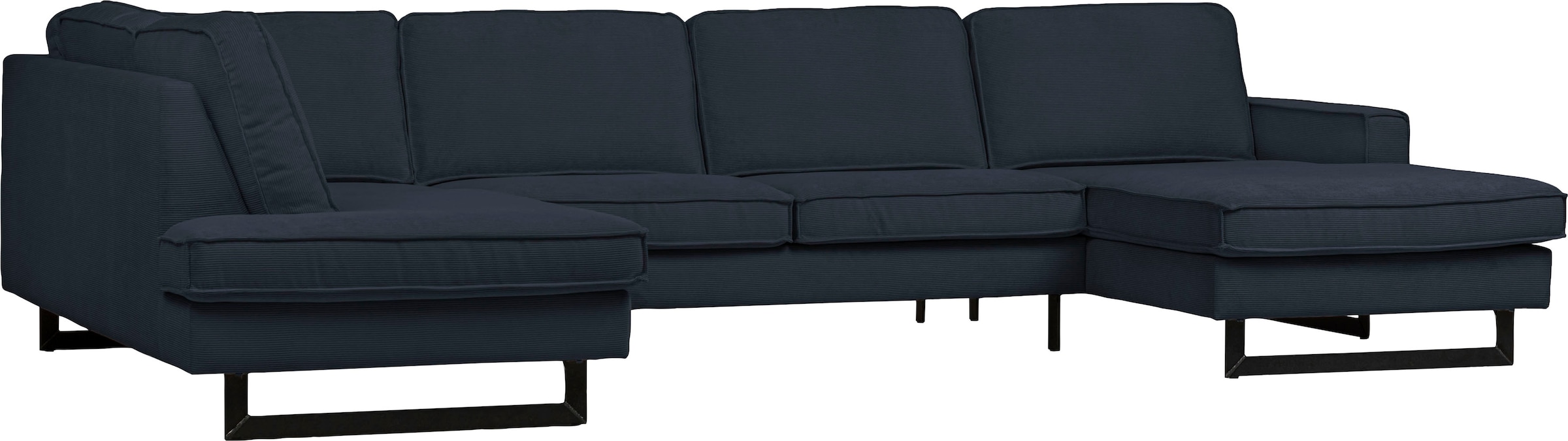 Places of Style Wohnlandschaft »Pinto, 350 cm, U-Form, XXL, mit Ottomanen«, Cord, Chenille, Lederoptik, mit Keder, Metallfüße, Wellenunterfederung