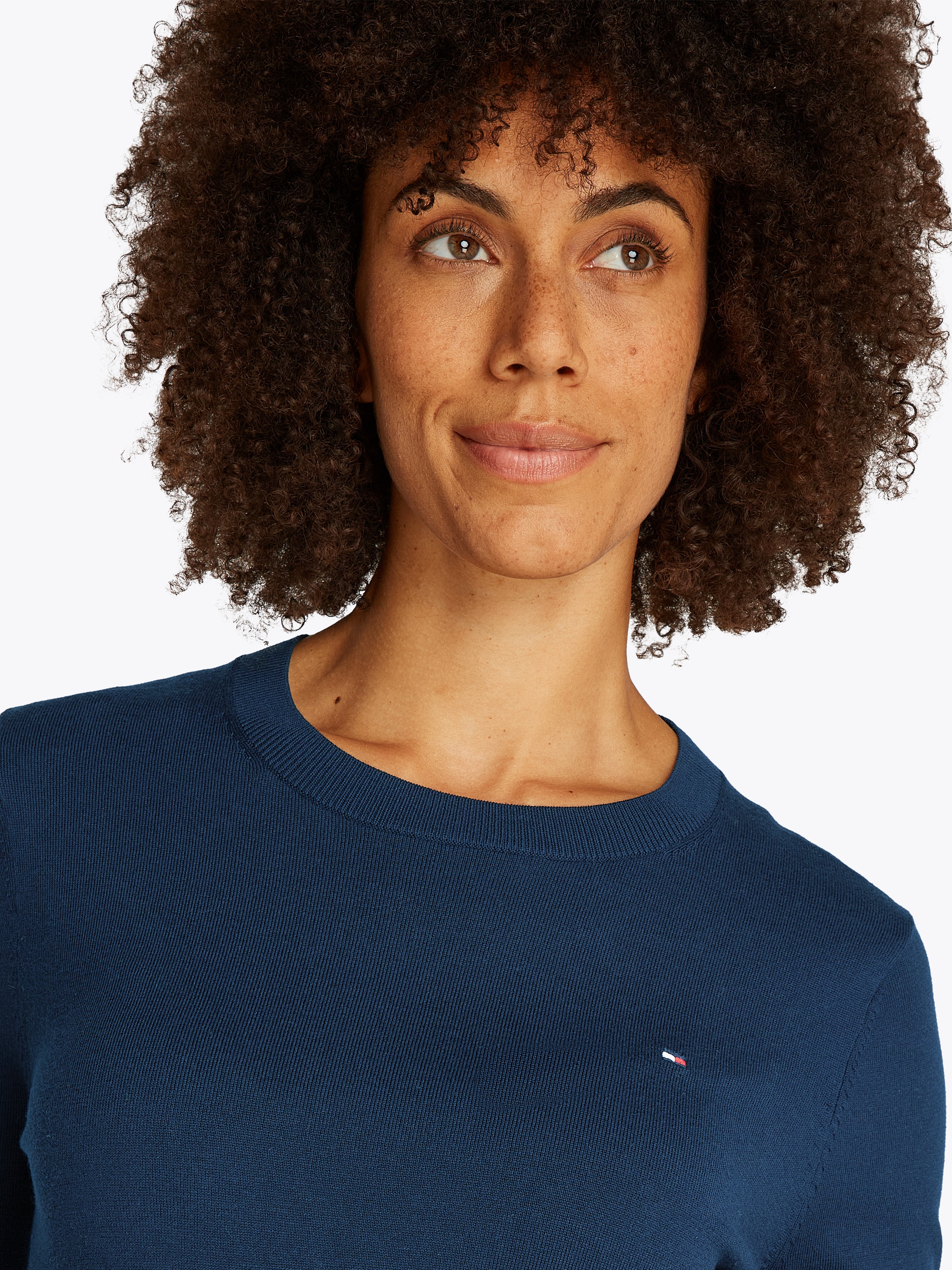 Tommy Hilfiger Rundhalspullover »CO JERSEY STITCH LS C-NK SWT«, mit Logostickerei